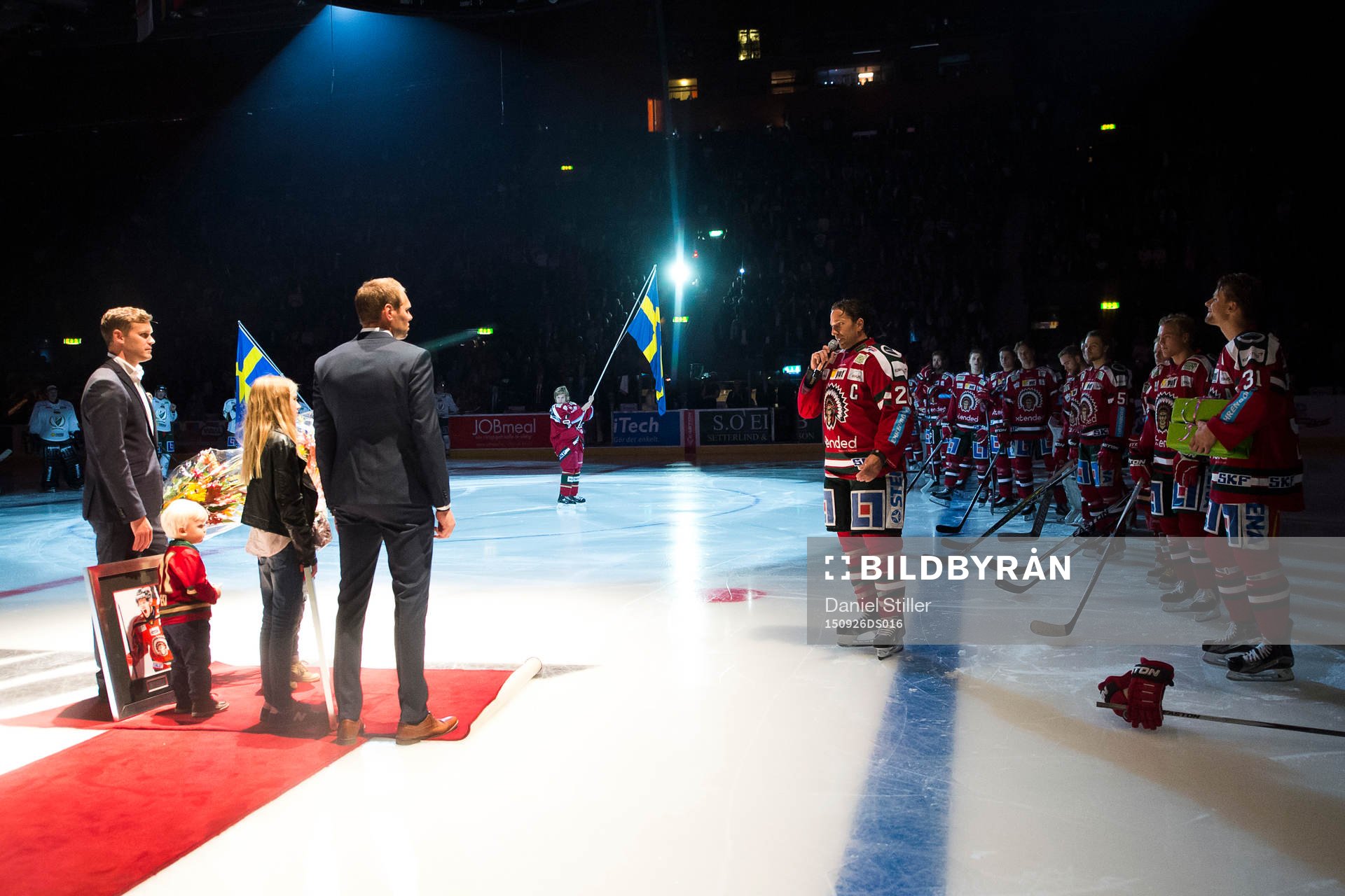 Frölundas Joel Lundqvist  håller tal