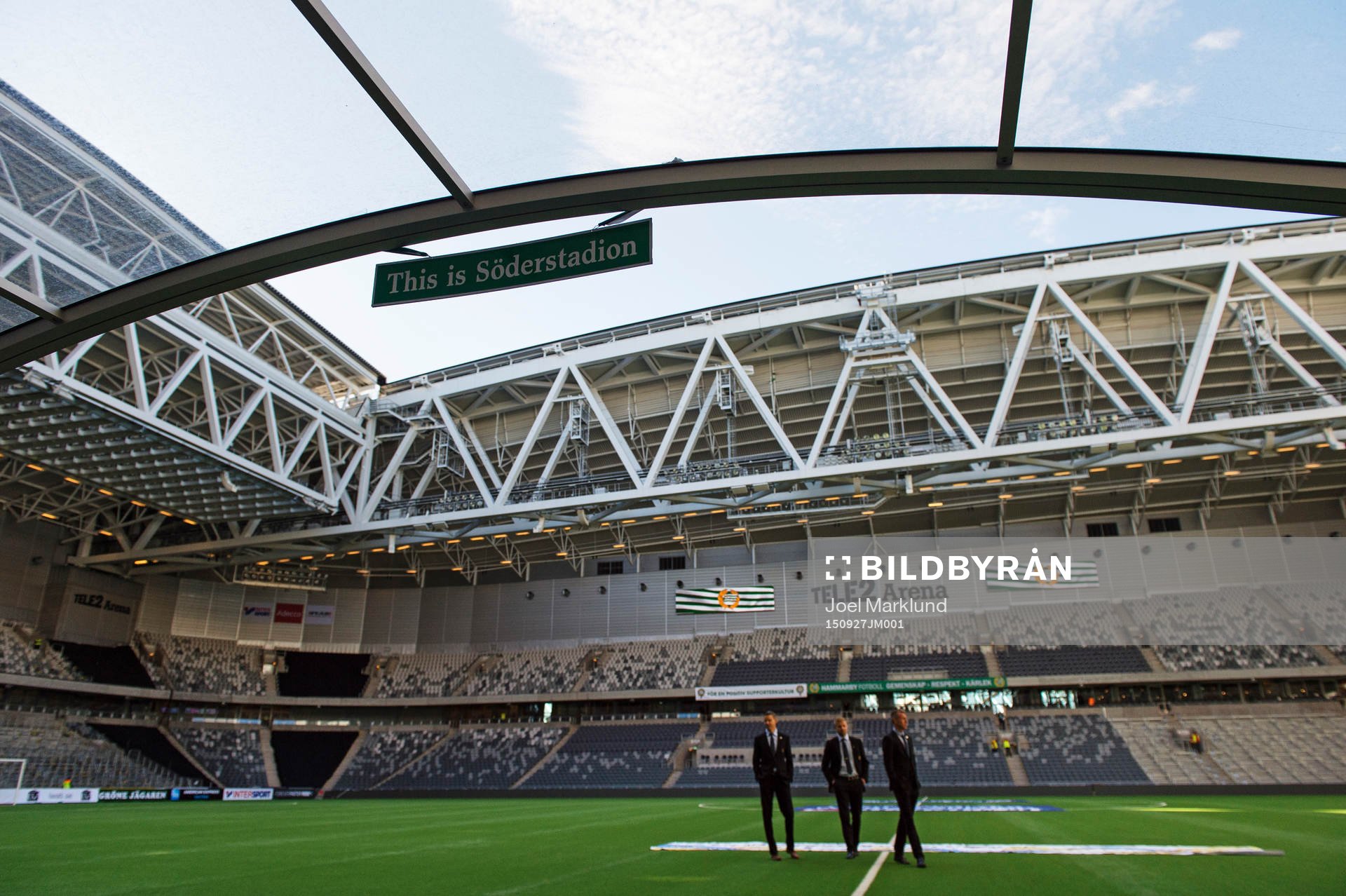 En dekal med texten This is Söderstadion på Tele2 Arena inför fotbollsmatchen i Allsvenskan mellan Hammarby och AIK den 27 september 2015 i Stockholm.