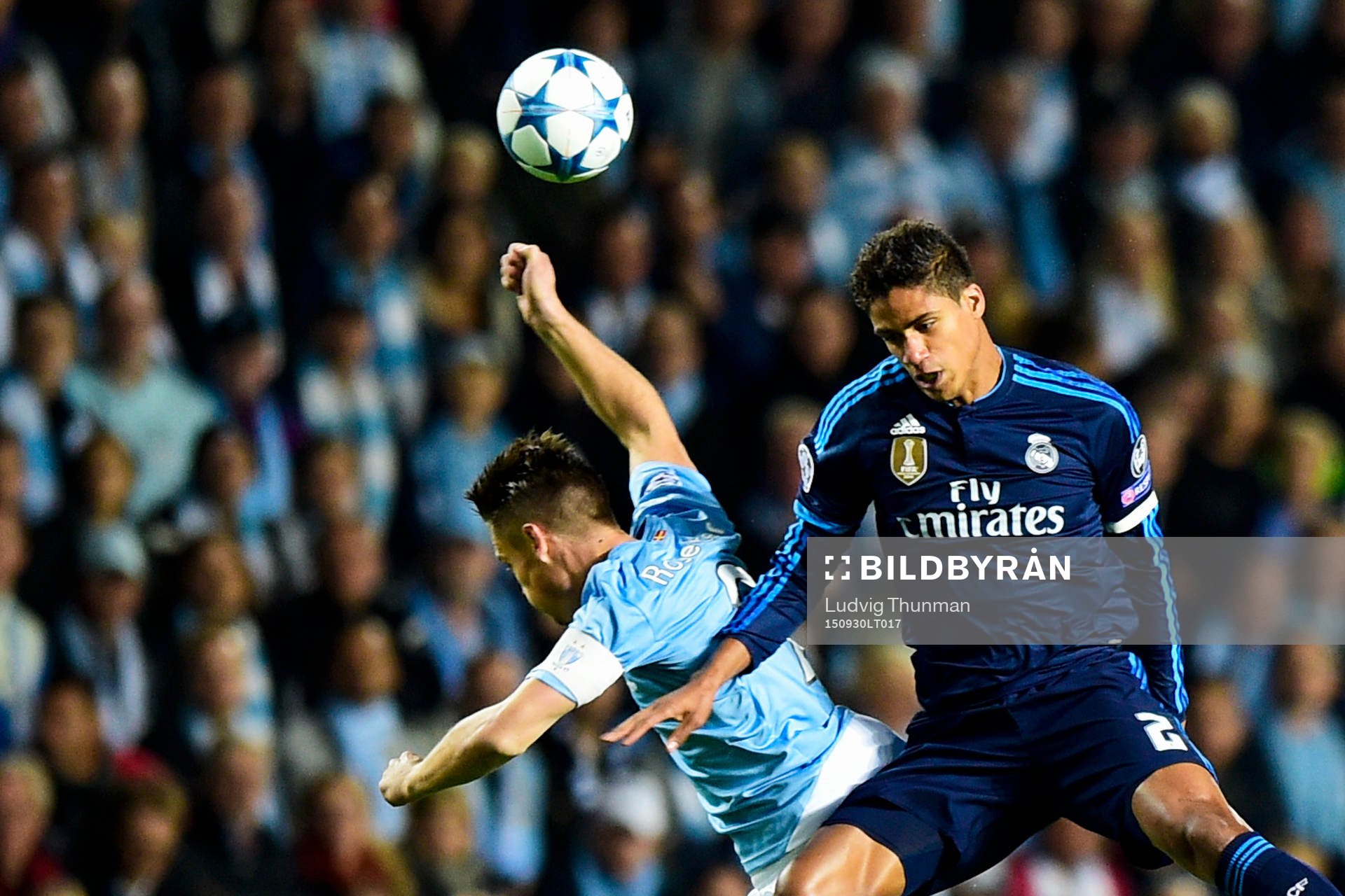 Real Madrids Raphael Varane och Malmö FFs Markus Rosenberg