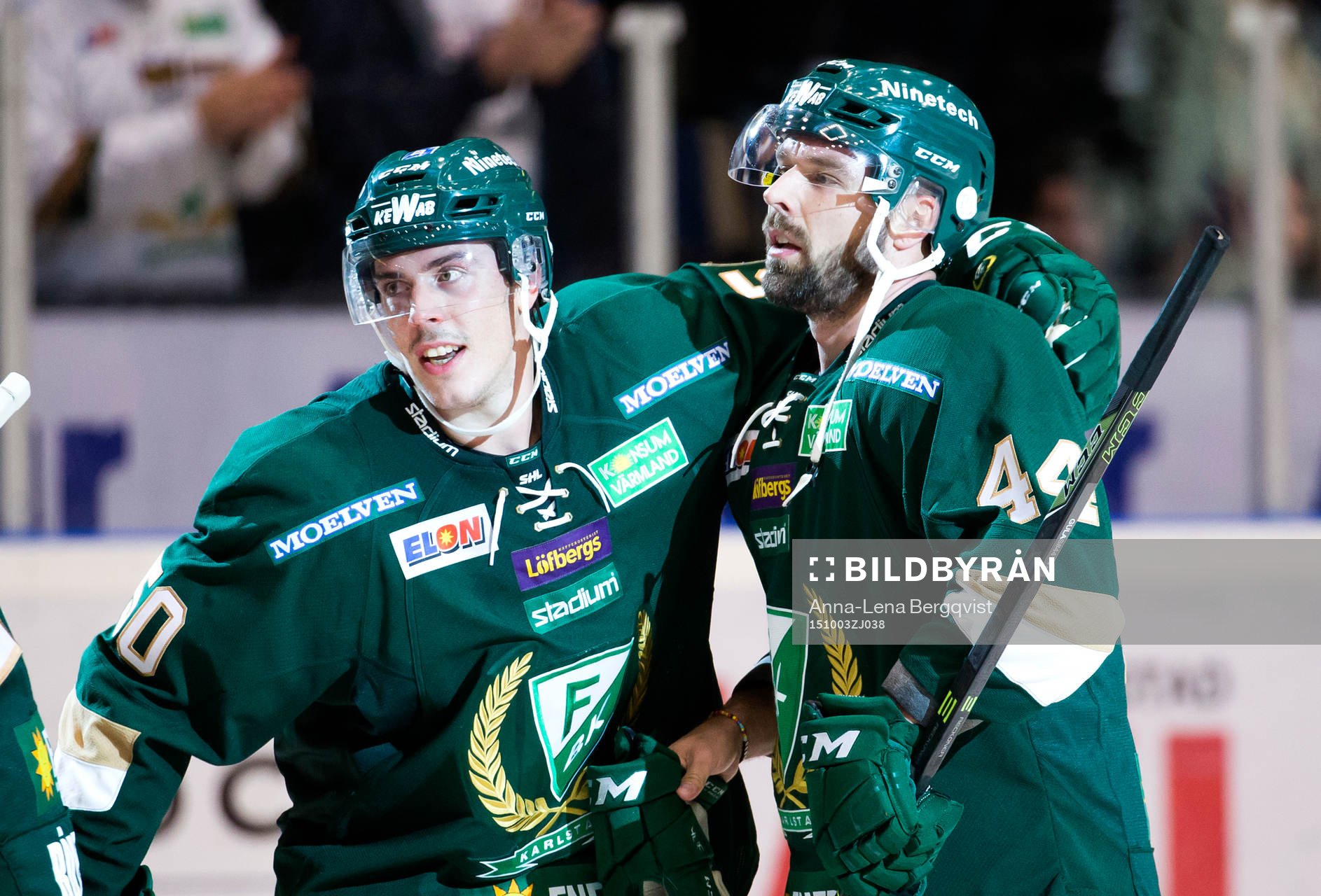 Färjestads Sebastian Erixon och Färjestads Milan Gulas