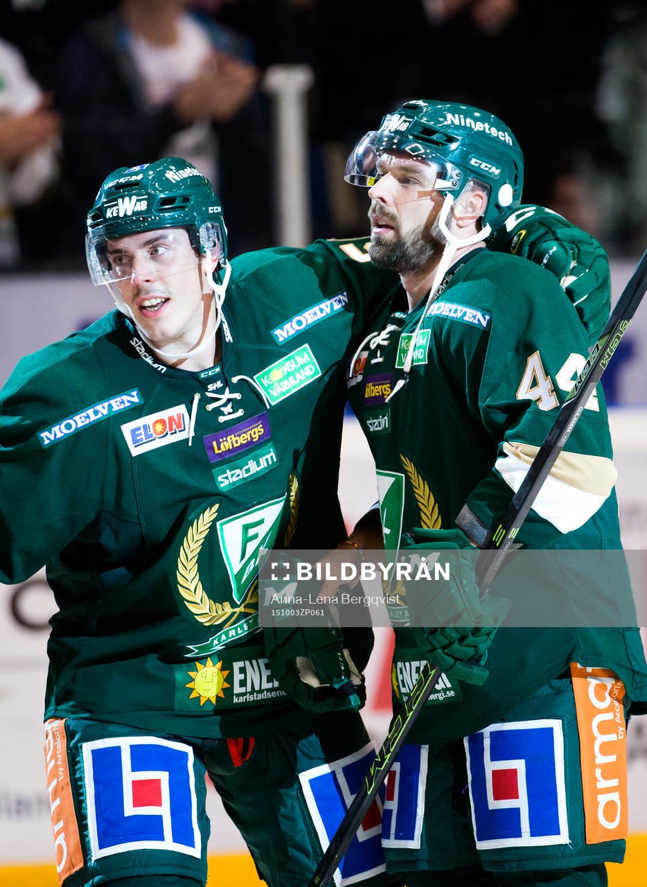 Färjestads Sebastian Erixon och Färjestads Milan Gulas