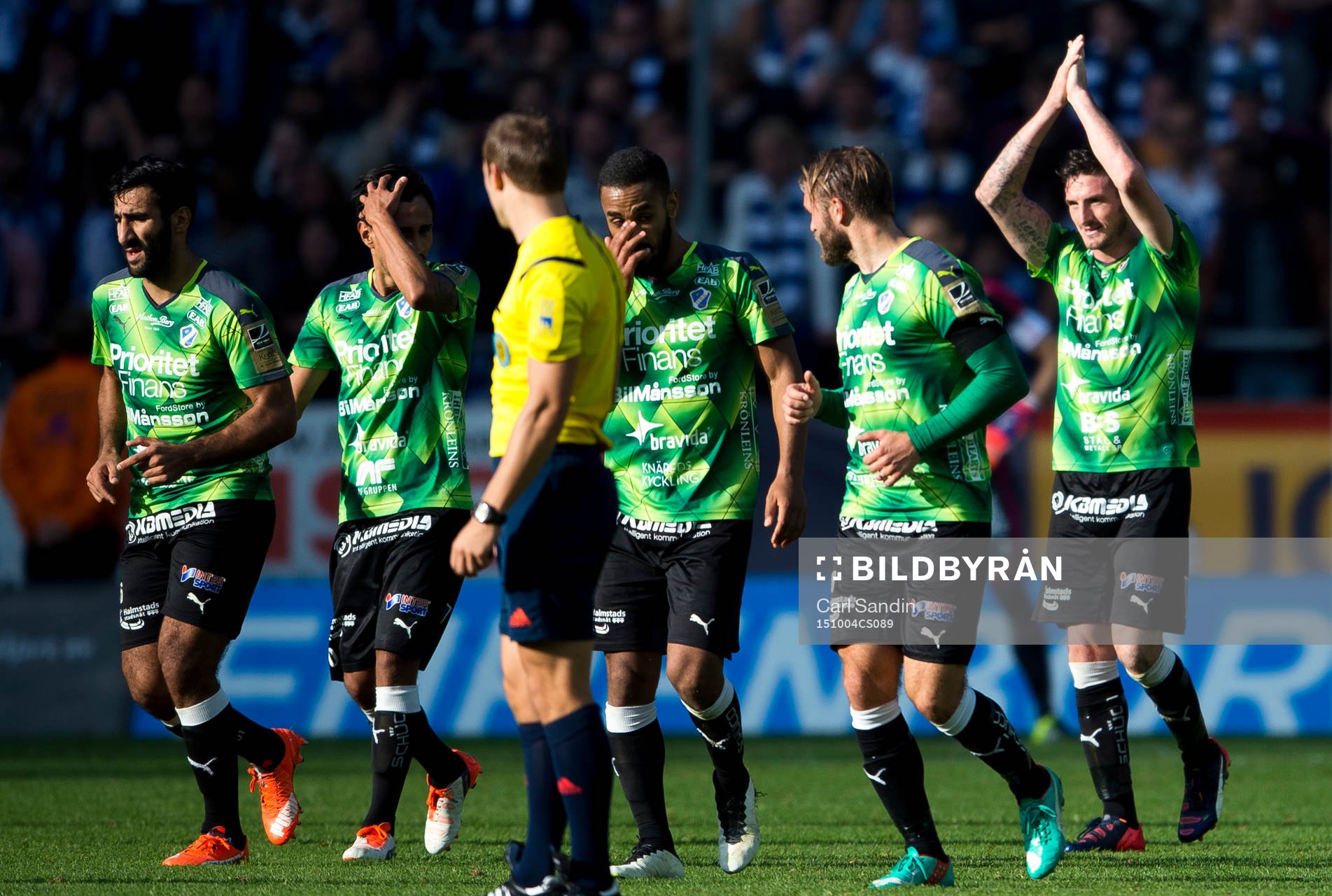 Halmstads James Keene jublar efter att han gjort 0-1 under fotbollsmatchen i Allsvenskan mellan IFK Göteborg och Halmstad den 4 oktober 2015 i Göteborg.