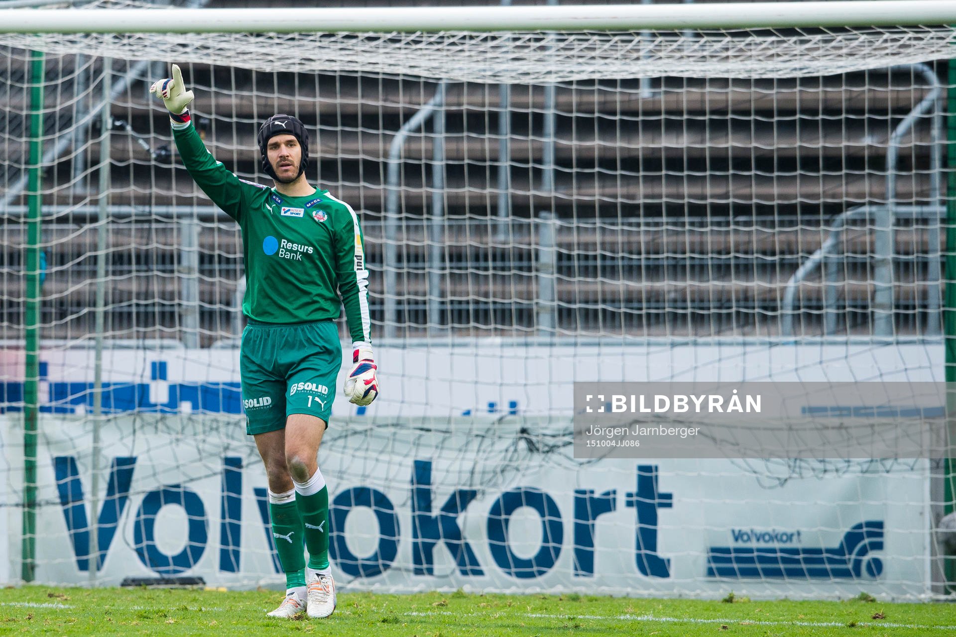 Helsingborgs målvakt Matt Pyzdrowski jublar under en fotbollsmatch i Allsvenskan mellan Helsingborg och Elfsborg den 4 oktober 2015 i Helsingborg.