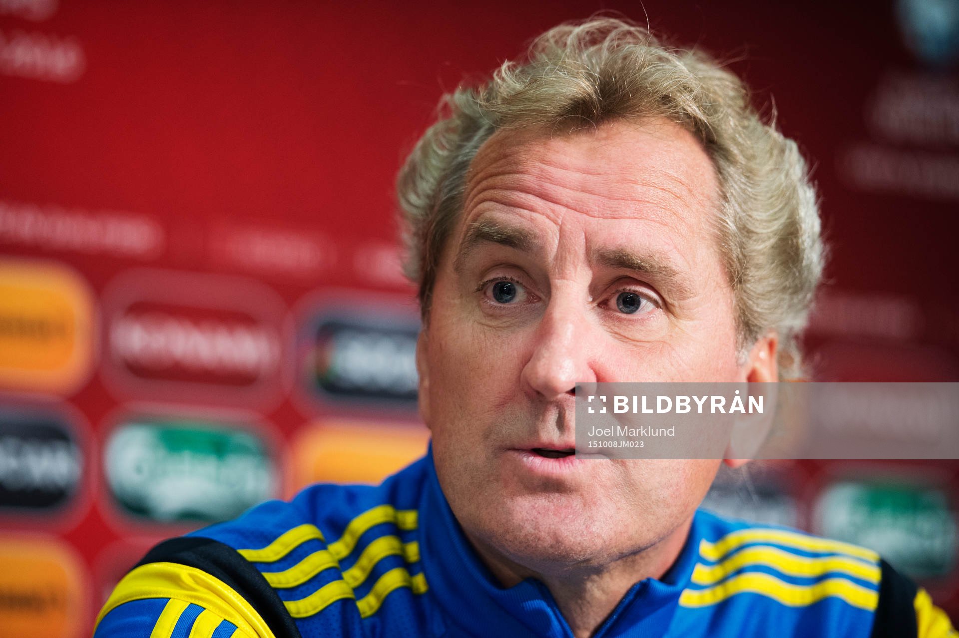 Förbundskapten Erik Hamrén på en presskonferens med Sveriges fotbollslandslag den 8 oktober 2015 i Vaduz.