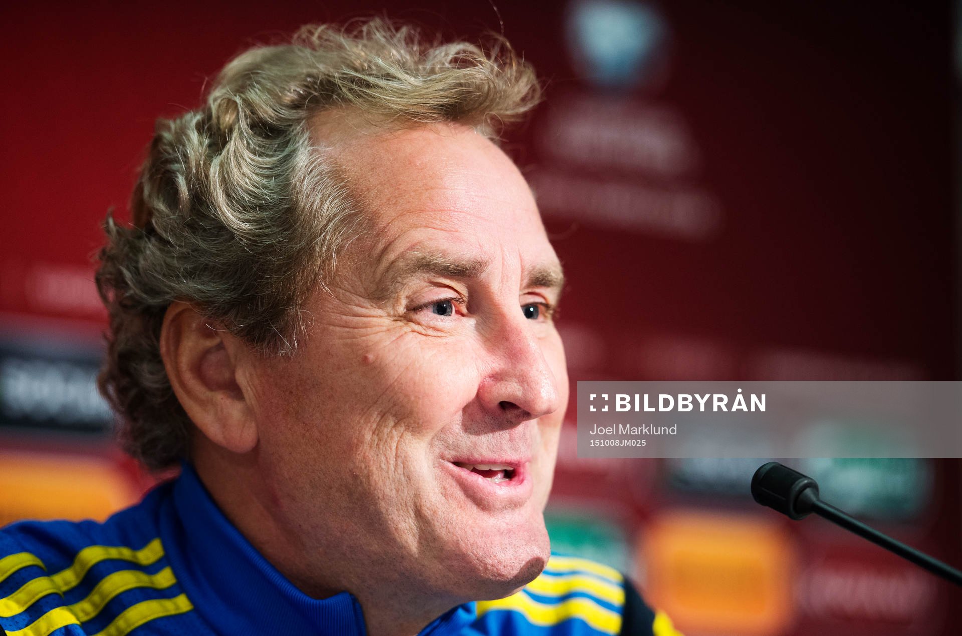 Förbundskapten Erik Hamrén på en presskonferens med Sveriges fotbollslandslag den 8 oktober 2015 i Vaduz.