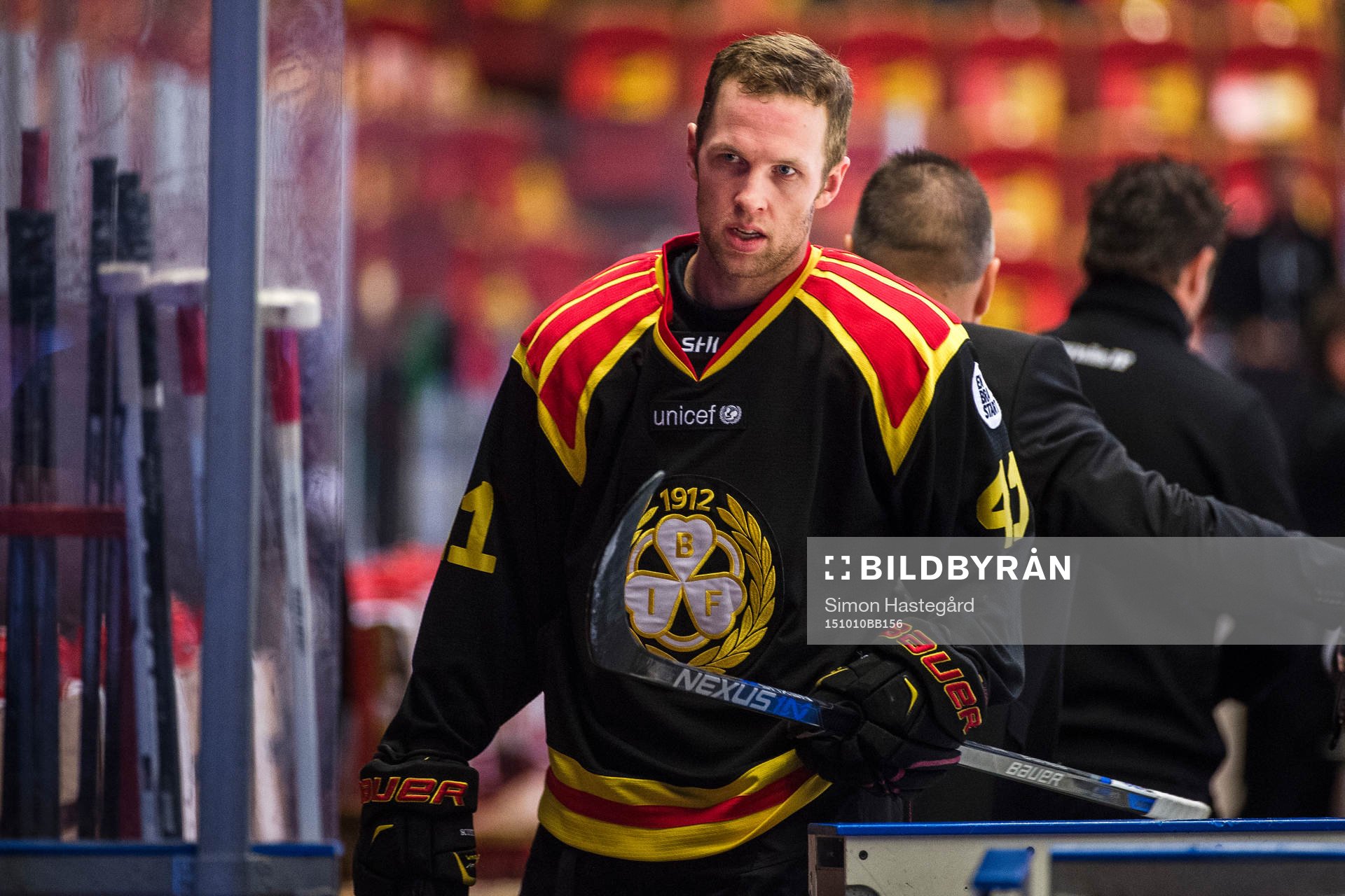 Brynäs Greg Scott före ishockeymatchen i SHL mellan