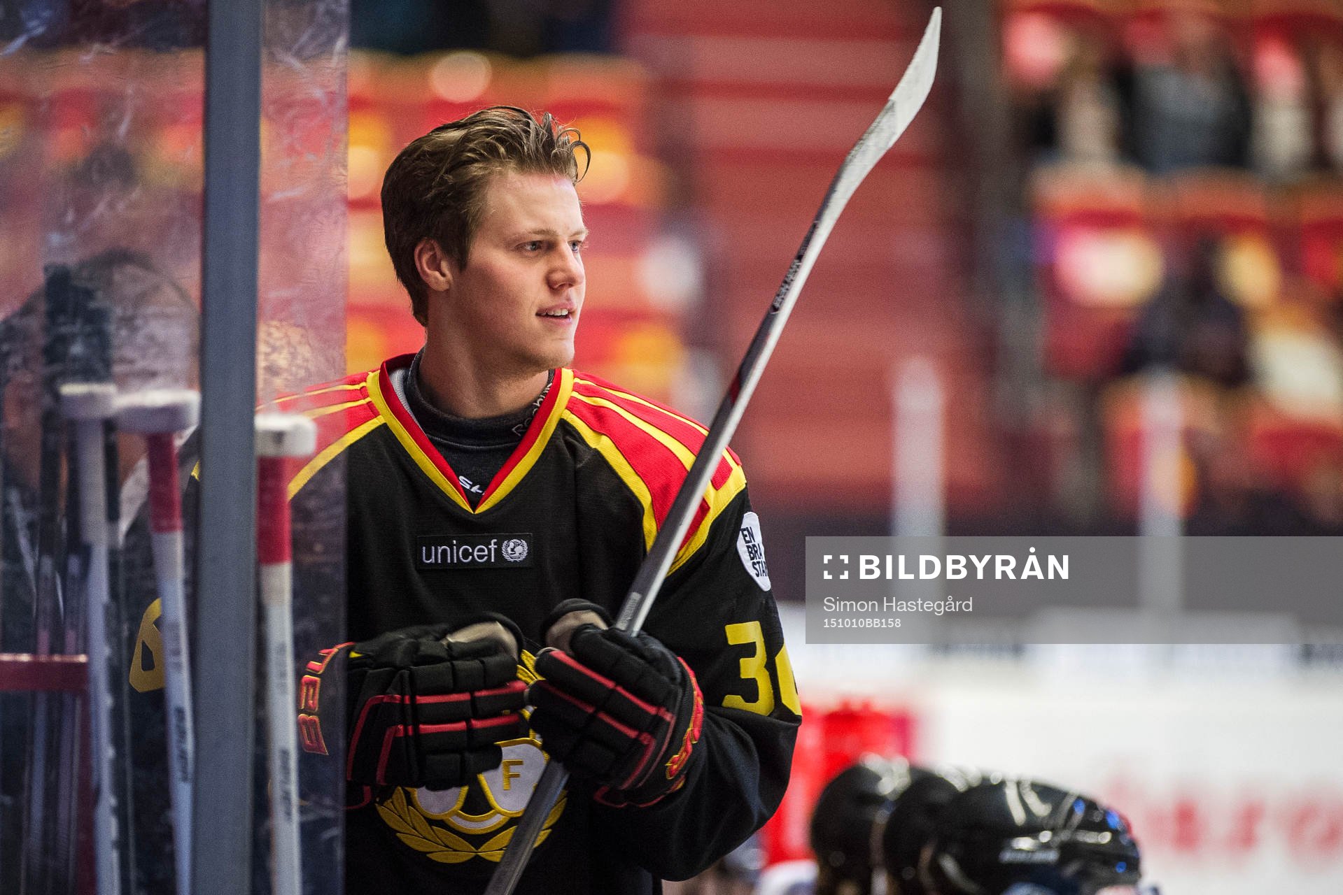 Brynäs Linus Ölund före ishockeymatchen i SHL mellan