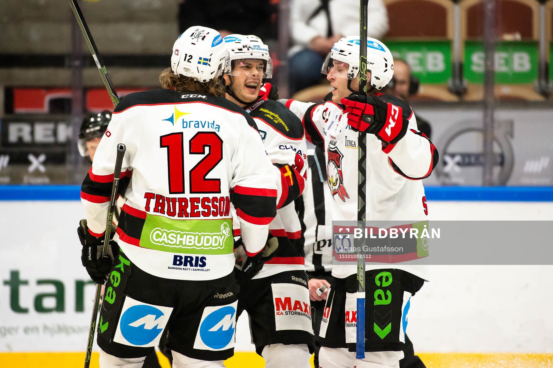 Malmö Redhawks Björn Svensson  har gjort 3-5 och jublar