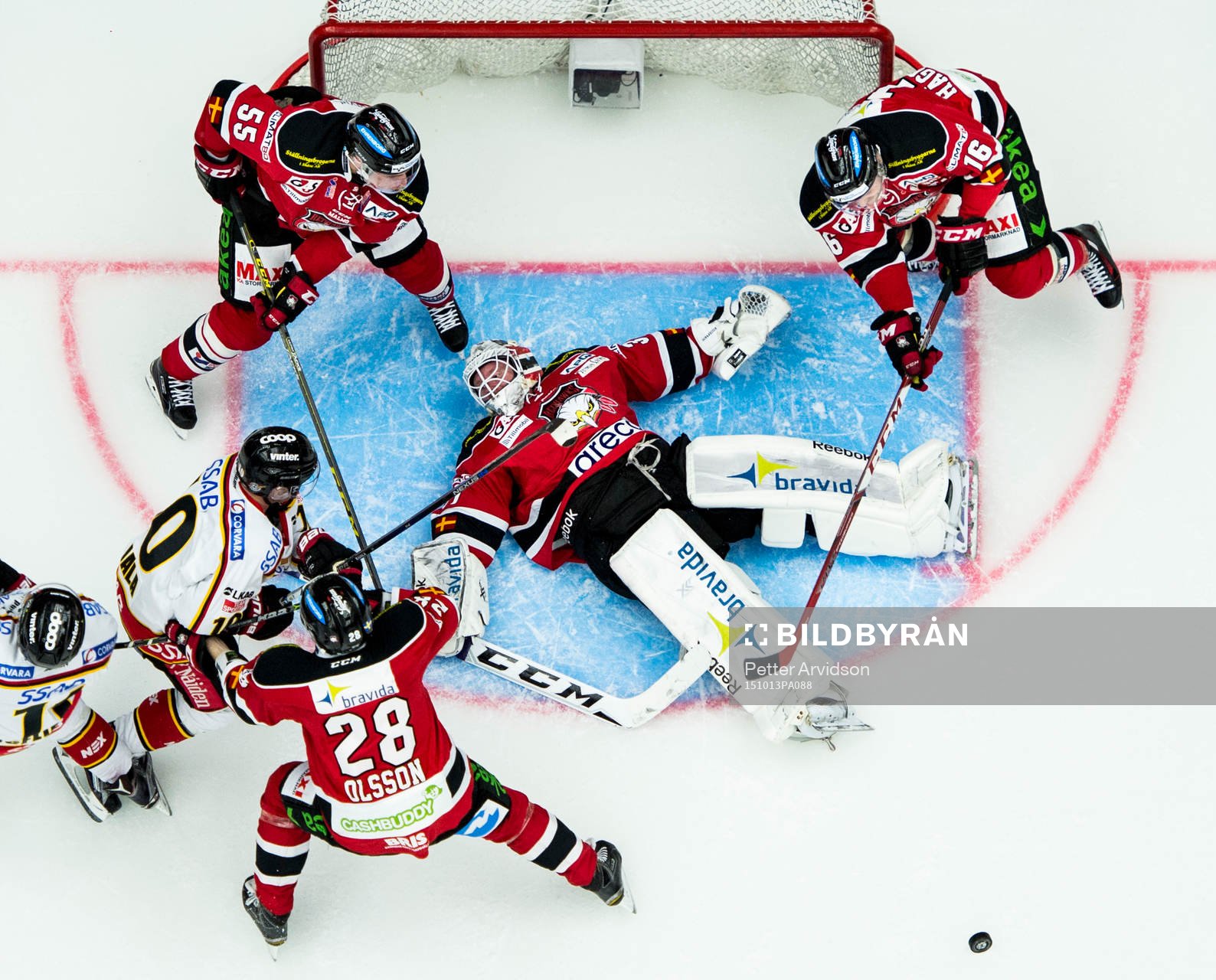 Malmö Redhawks målvakt Jonas Gunnarsson, Johan Björk,