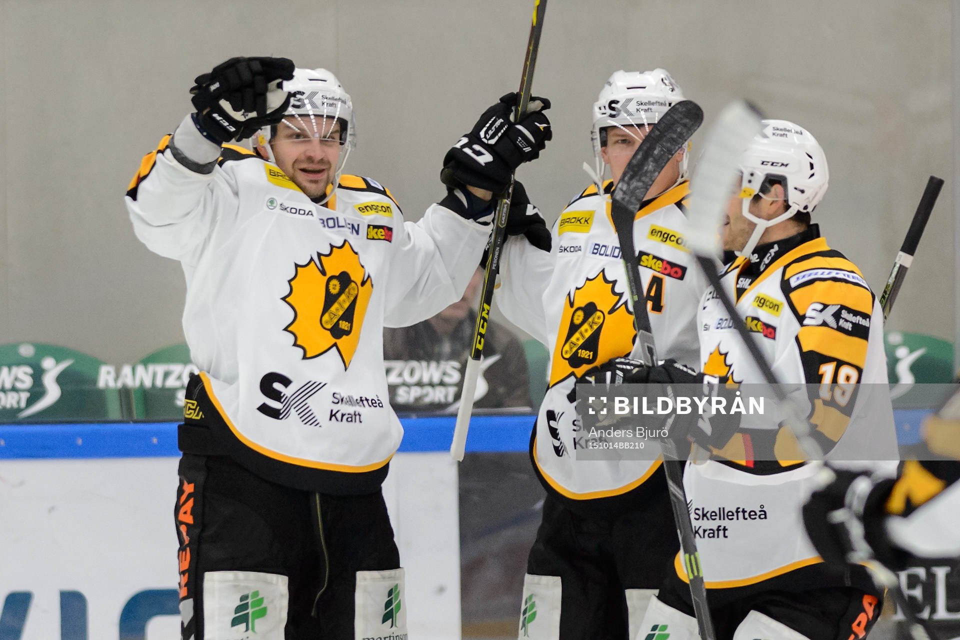 Skellefteås spelare firar Janne Pesonen (v)