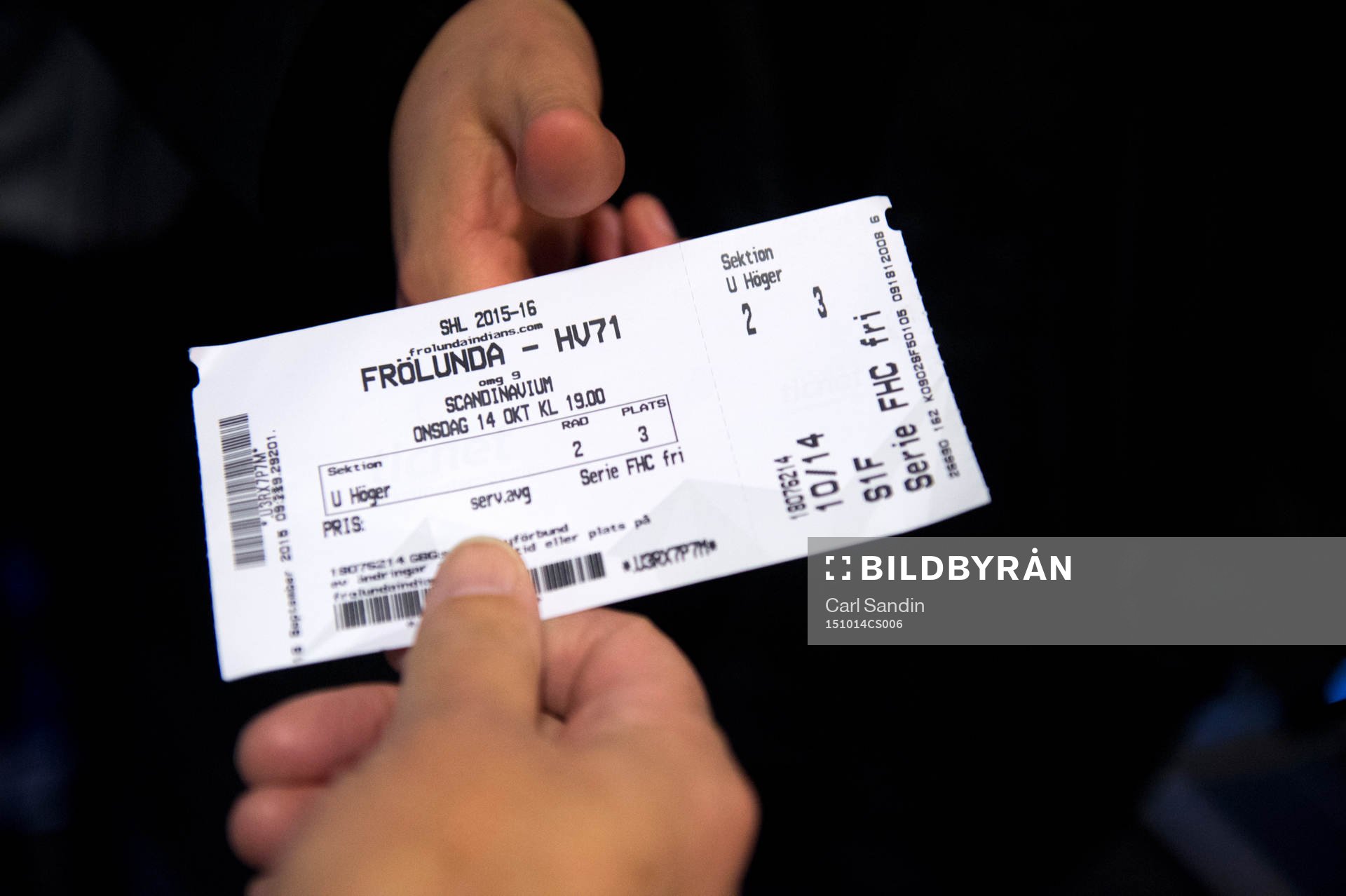 En biljett till ishockeymatchen i SHL mellan Frölunda och