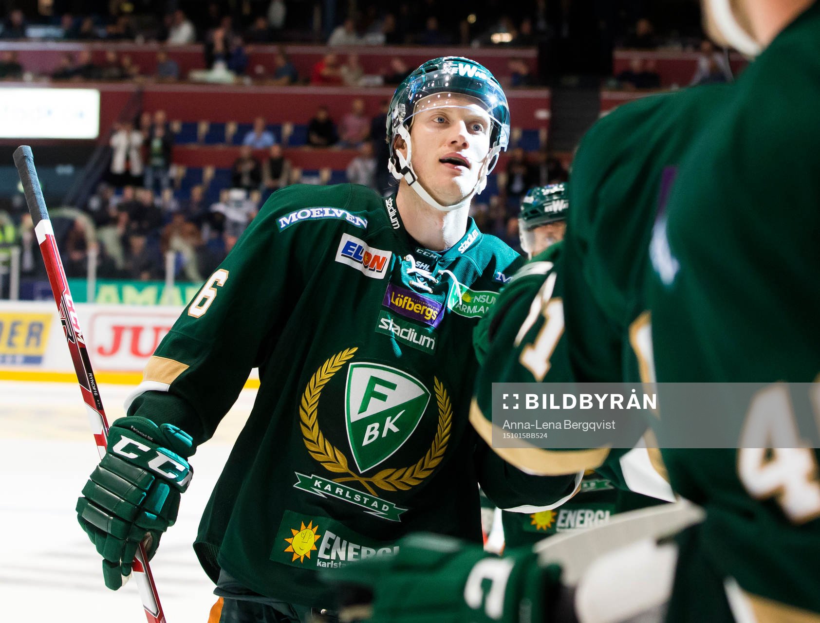 Färjestads Johan Ryno firar mål 3-2