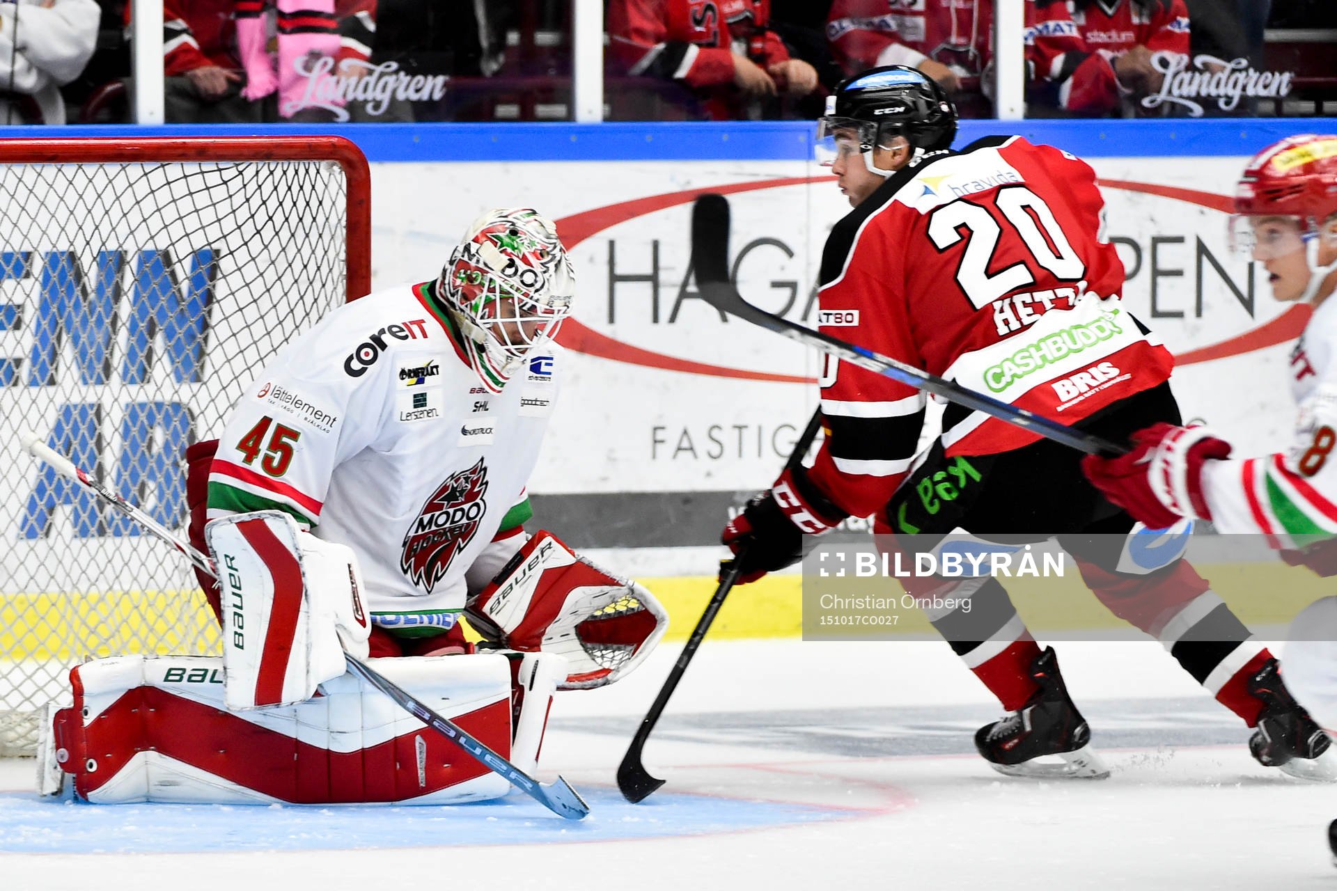 Modos målvakt Jonatan Bjurö och Malmö Redhawks Henrik