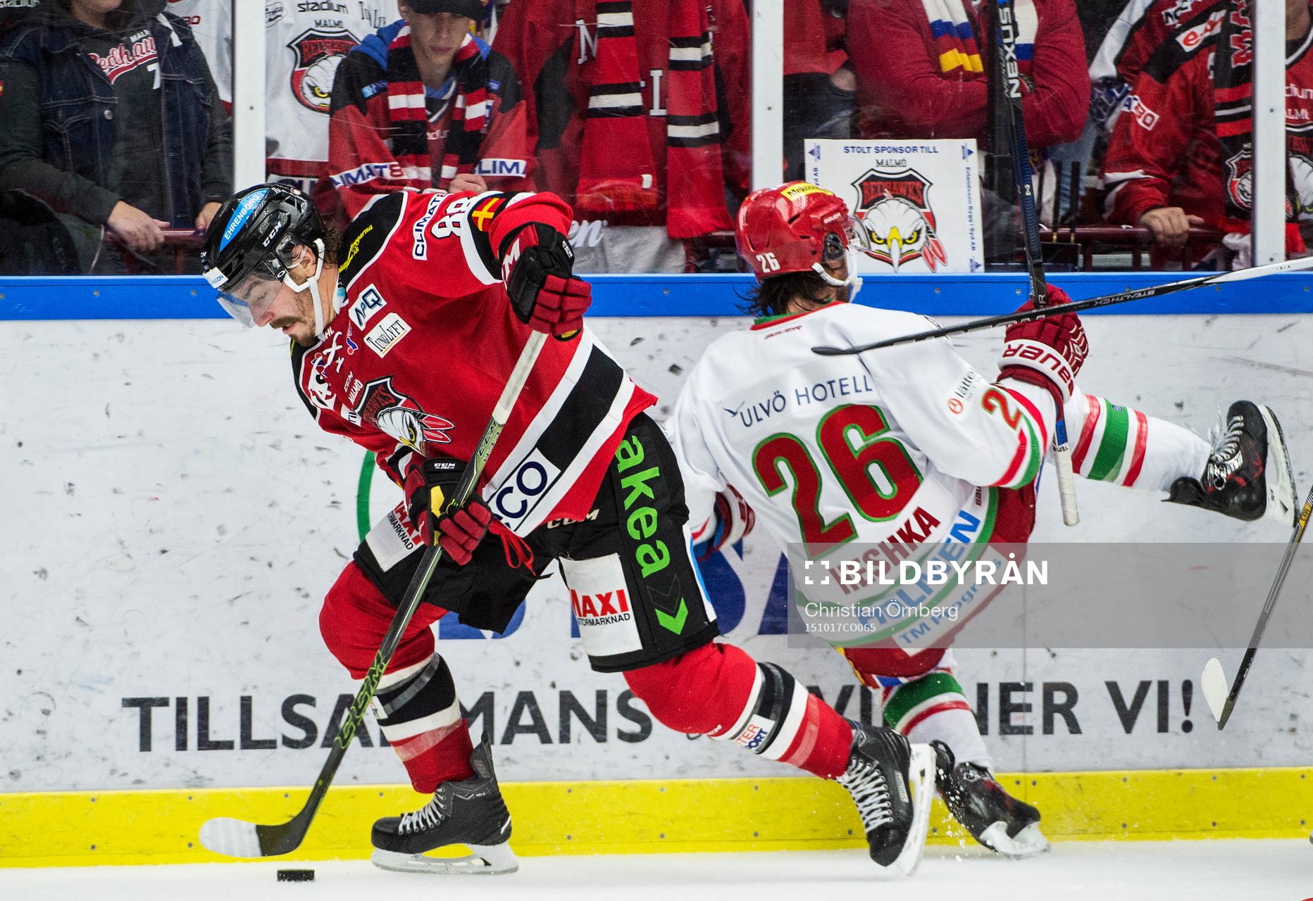 Malmö Redhawks Peter Mueller mot Modos Shaun Heshka