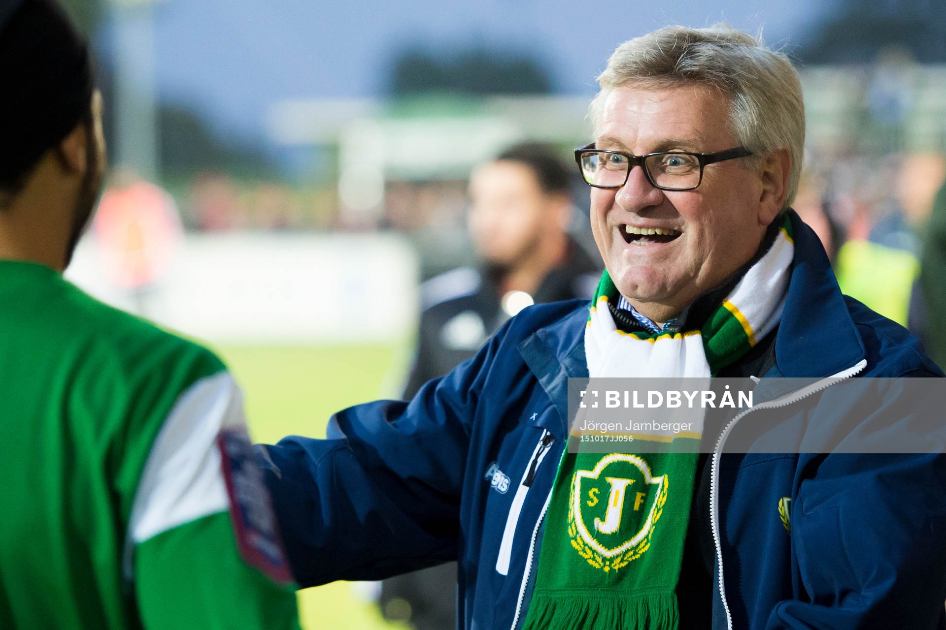 Jönköpings ordförande Sune Lantz glad innan en fotbollsmatch i Superettan mellan Jönköping Södra och Östersund då man redan blivit klara för Allsvenskan 2016 den 17 oktober 2015 i Jönköping.