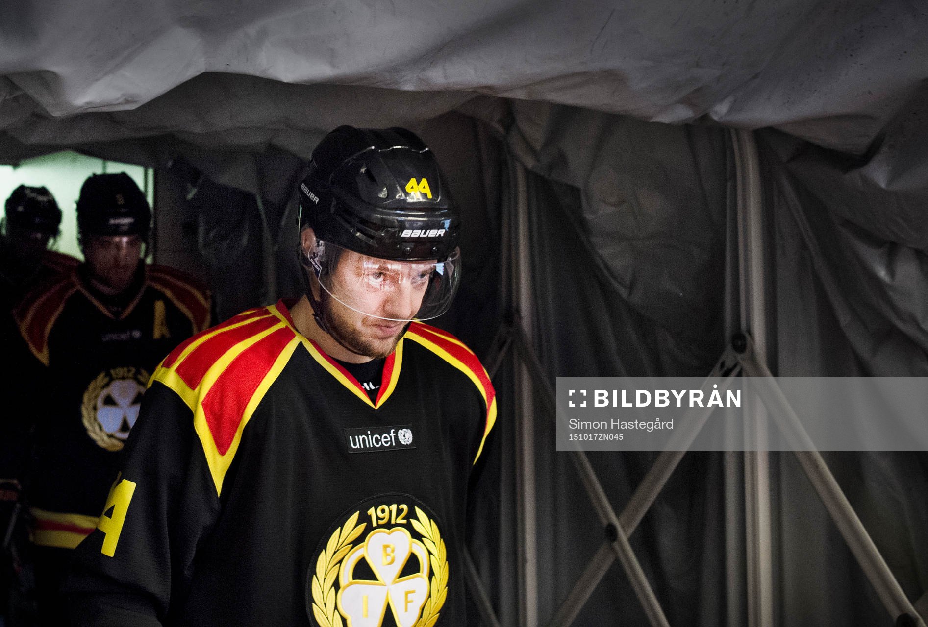Brynäs Jacob Blomqvist före ishockeymatchen i SHL mellan
