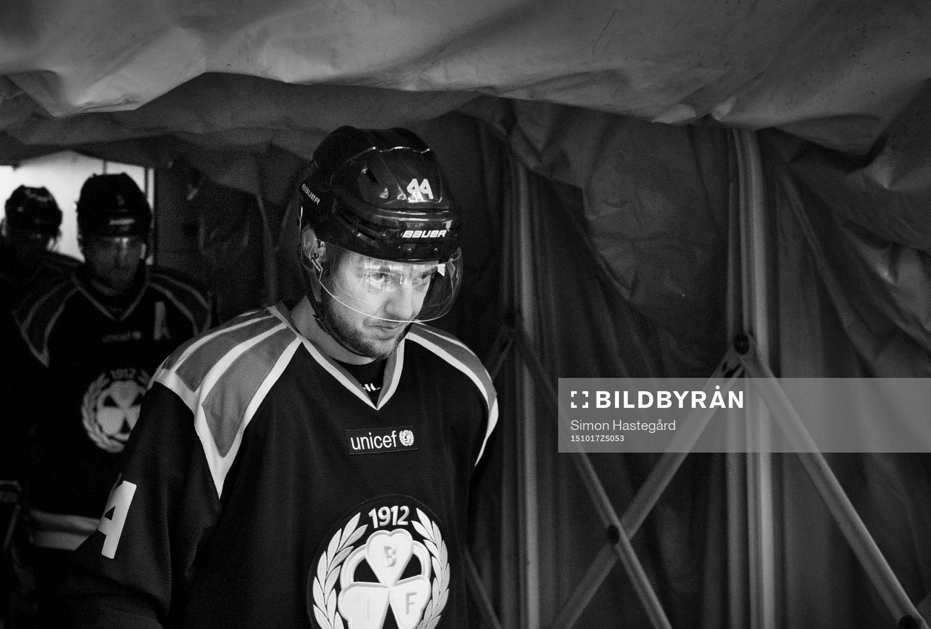 Brynäs Jacob Blomqvist före ishockeymatchen i SHL mellan