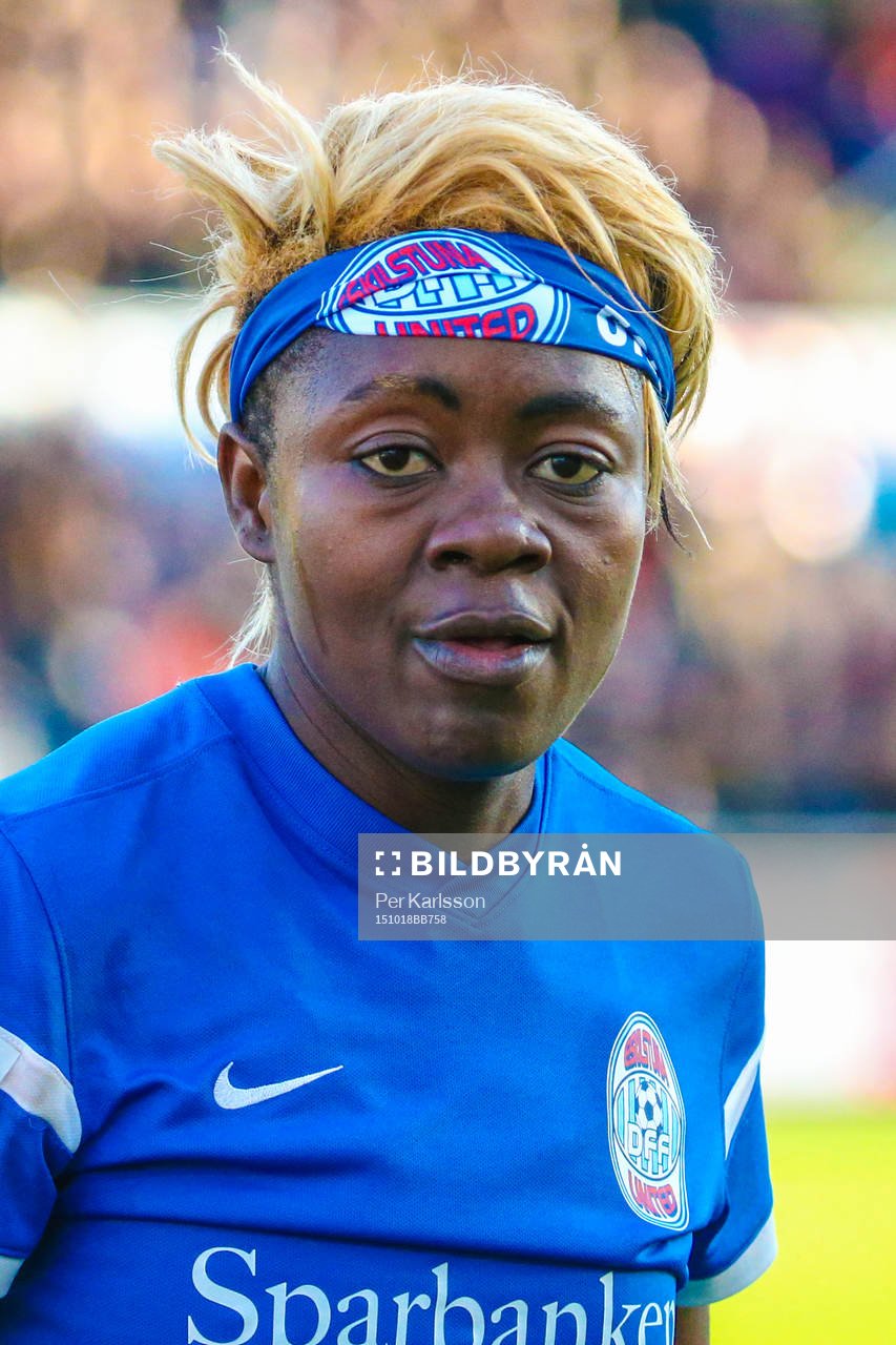 Eskilstuna Uniteds Gaelle Enganamouit har precis gjort 2-0