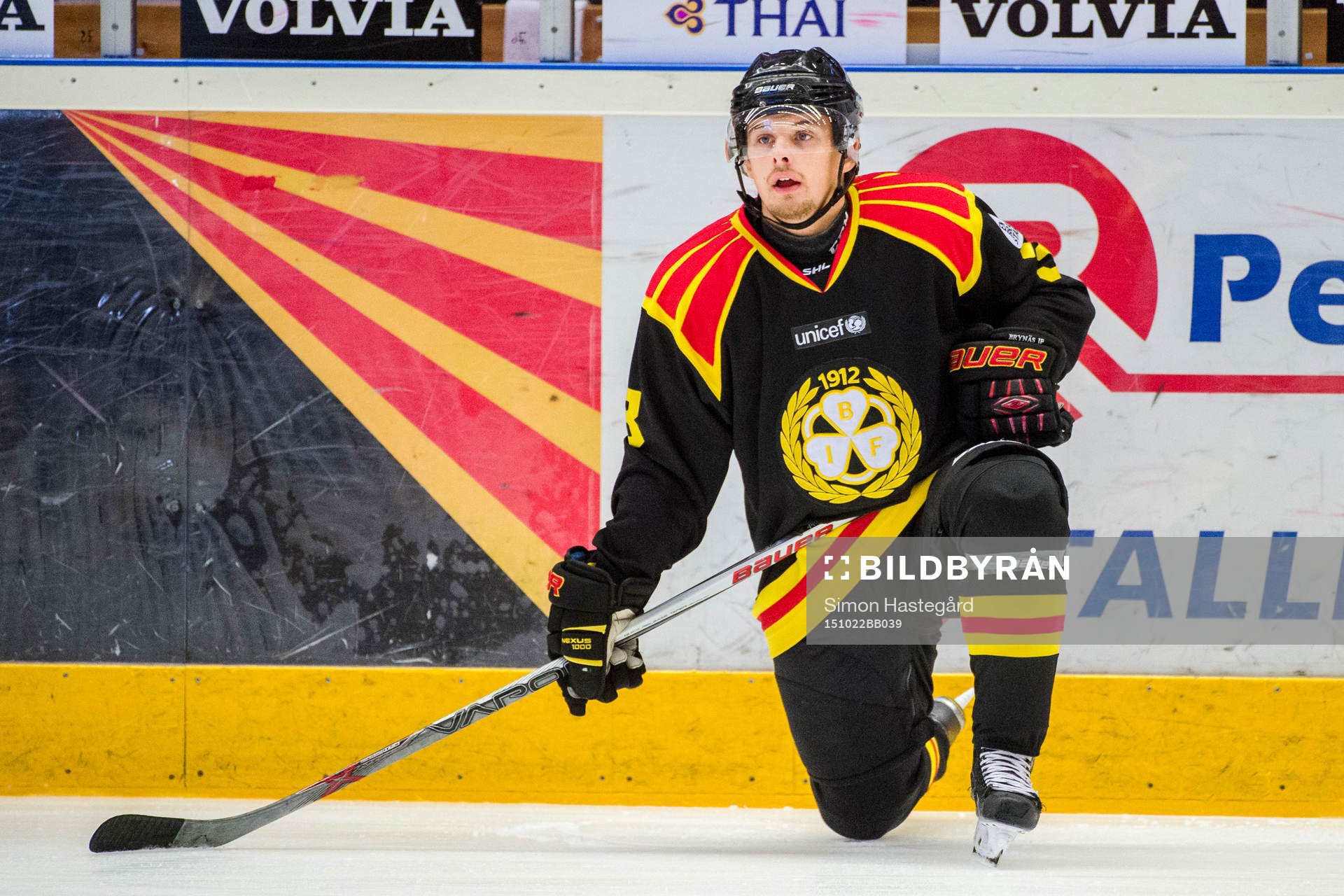 Brynäs Philip Alftberg före ishockeymatchen i SHL mellan