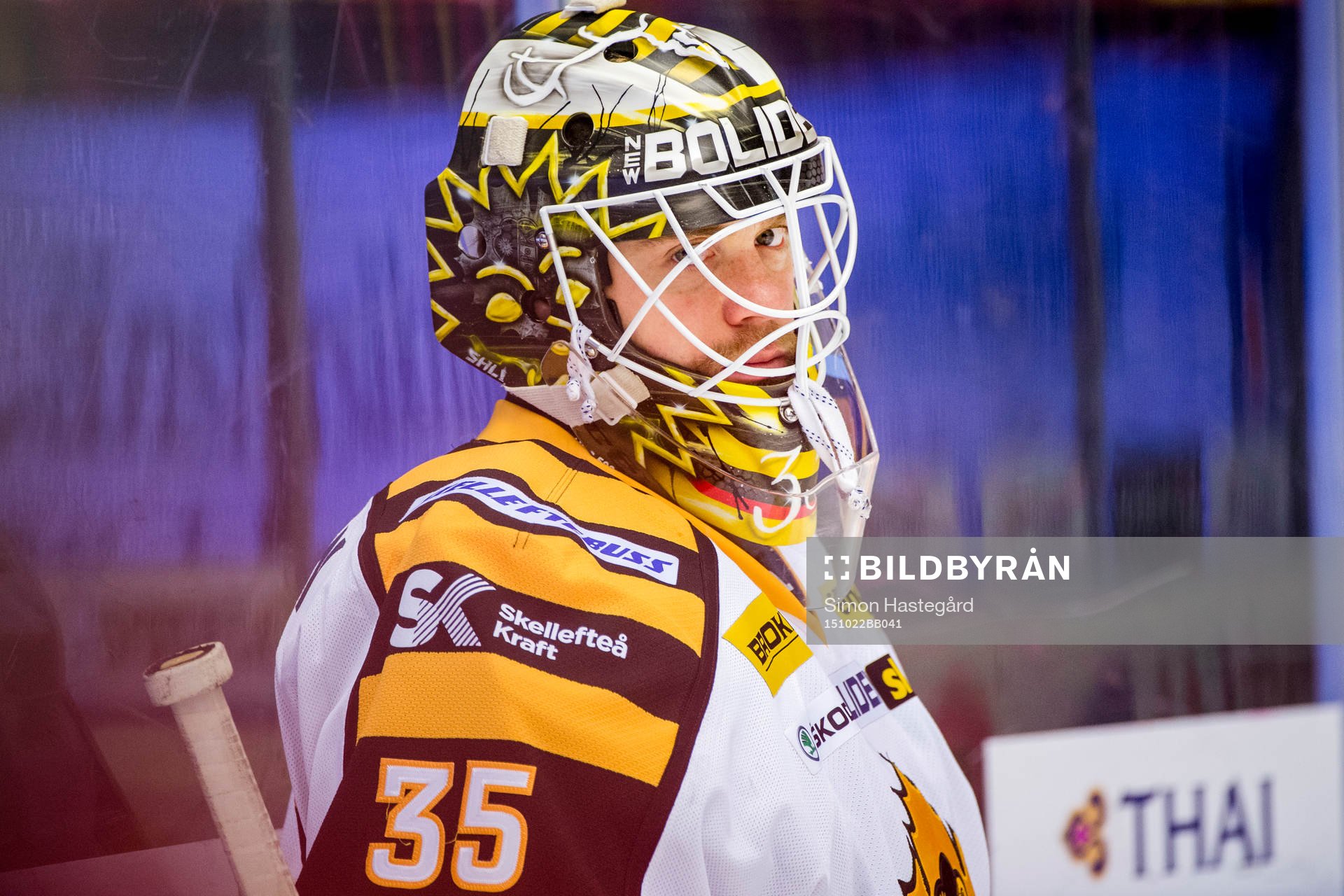 Skellefteås målvakt Markus Svensson före ishockeymatchen