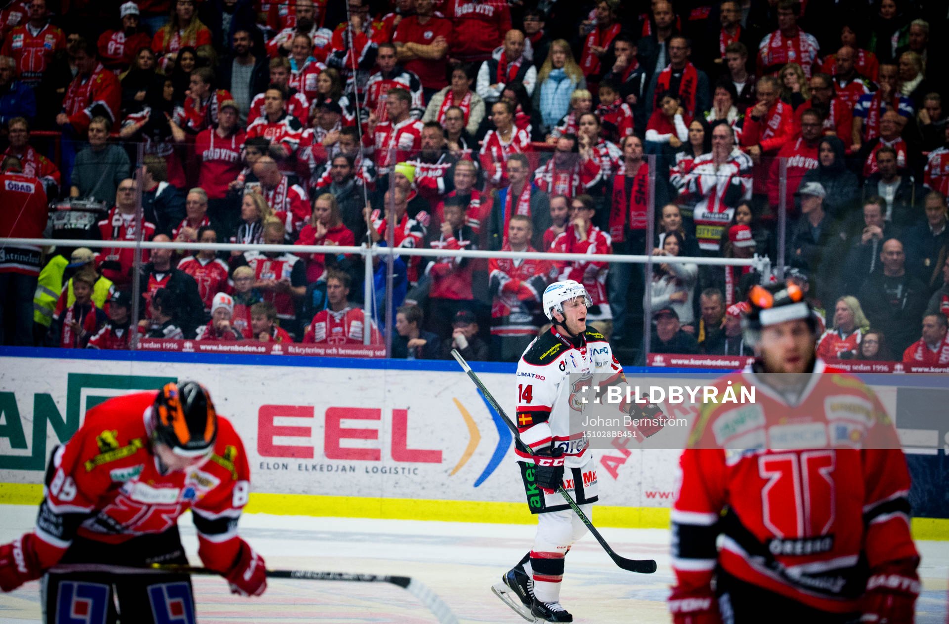 Malmö Redhawks Derek Meech gör 0-1 och jublar