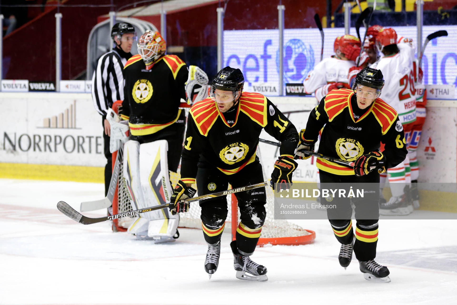 Brynäs målvakt Felix Sandström, Jesper Ollas, Jonathan