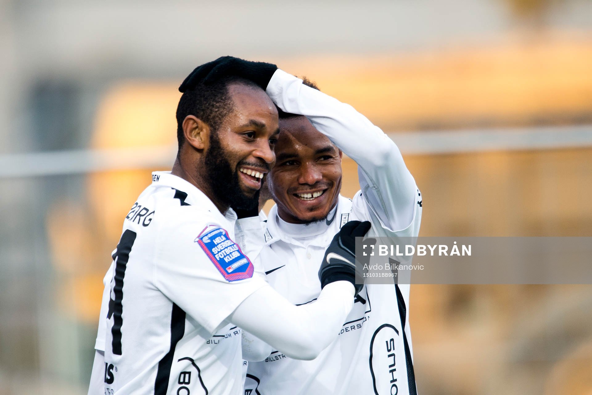 Häckens René Makondele jublar under fotbollsmatchen i Allsvenskan mellan Helsingborg HIF och BK Häcken den 31 oktober 2015 i Helsingborg