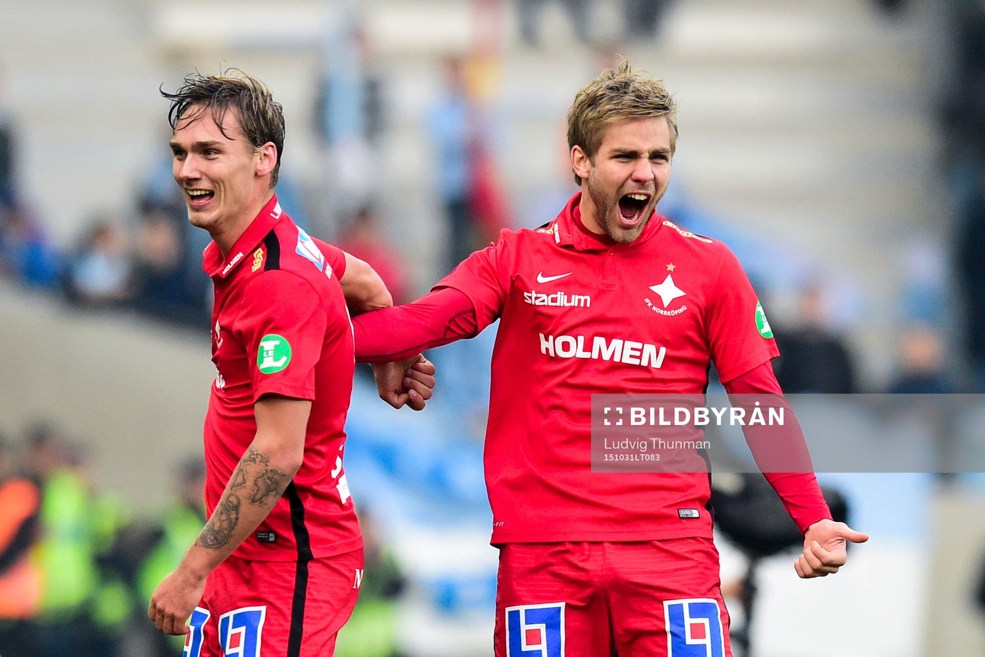 Norrköpings Christoffer Nyman (th) jublar