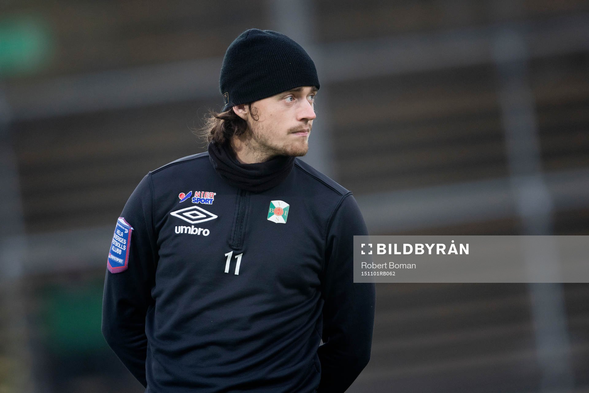 Varbergs Robin Tranberg före fotbollsmatchen i Superettan