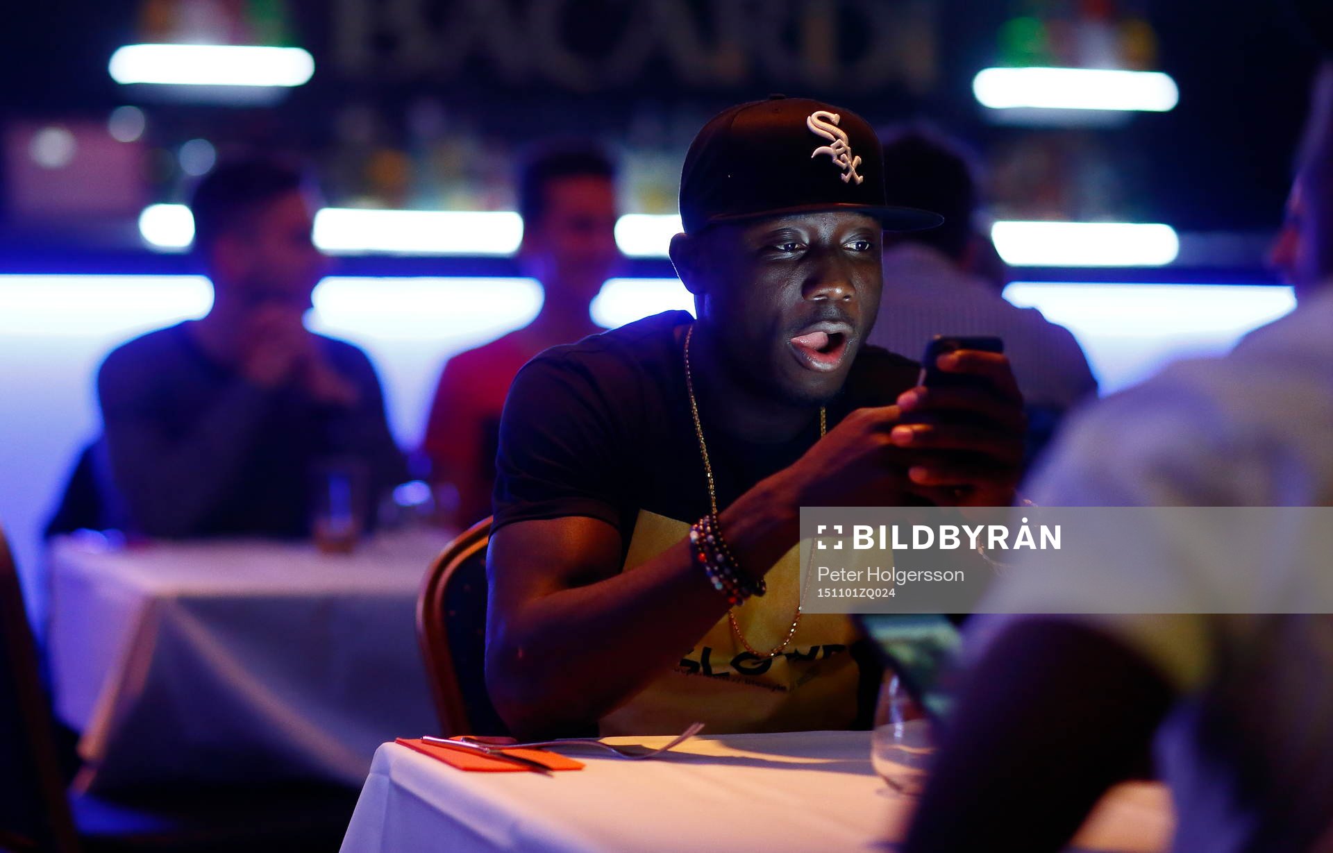 Norrköpings Alhaji Kamara på festen efter fotbollsmatchen i Allsvenskan mellan Malmö FF och Norrköping den 1 november 2015 i Malmö. 
