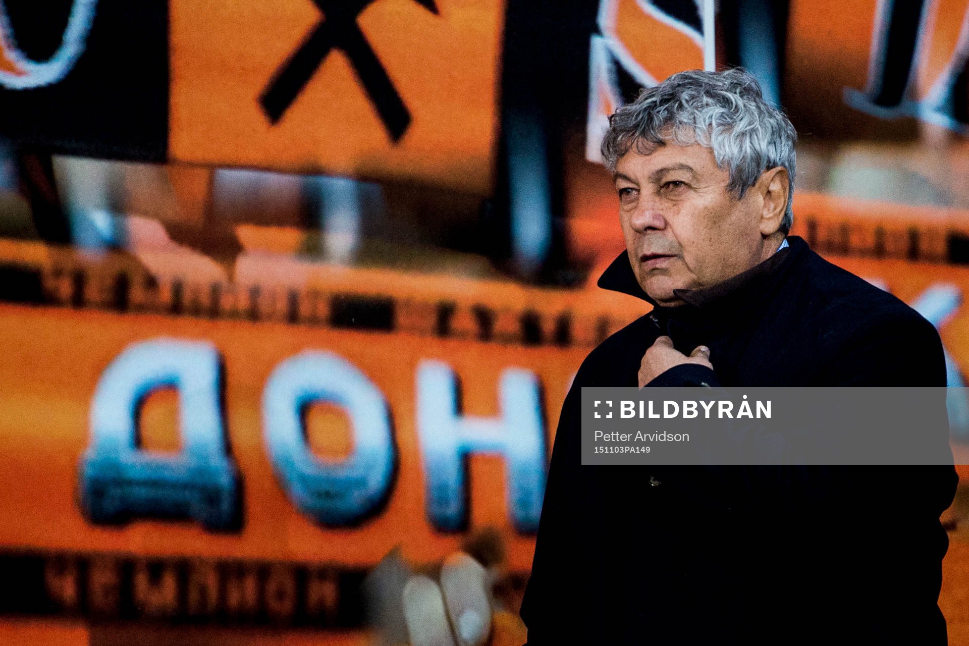 Shakhtar Donetsks tränare Mircea Lucescu under fotbollsmatchen i Champions League mellan Shakhtar Donetsk och Malmö FF den 3 november 2015 i Lviv.