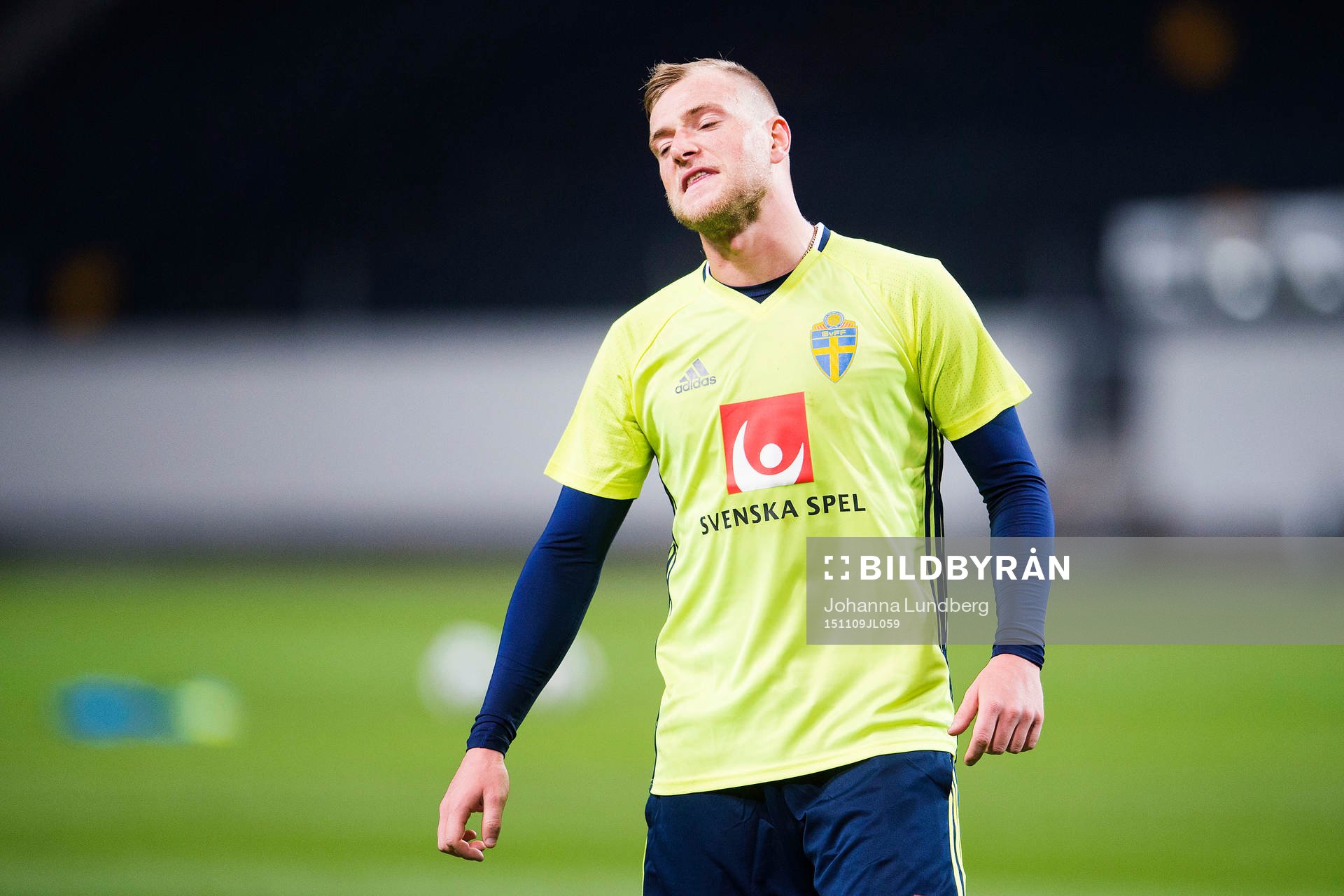 Sveriges John Guidetti under en träning med Sveriges fotbollslandslag den 9 november 2015 i Stockholm
