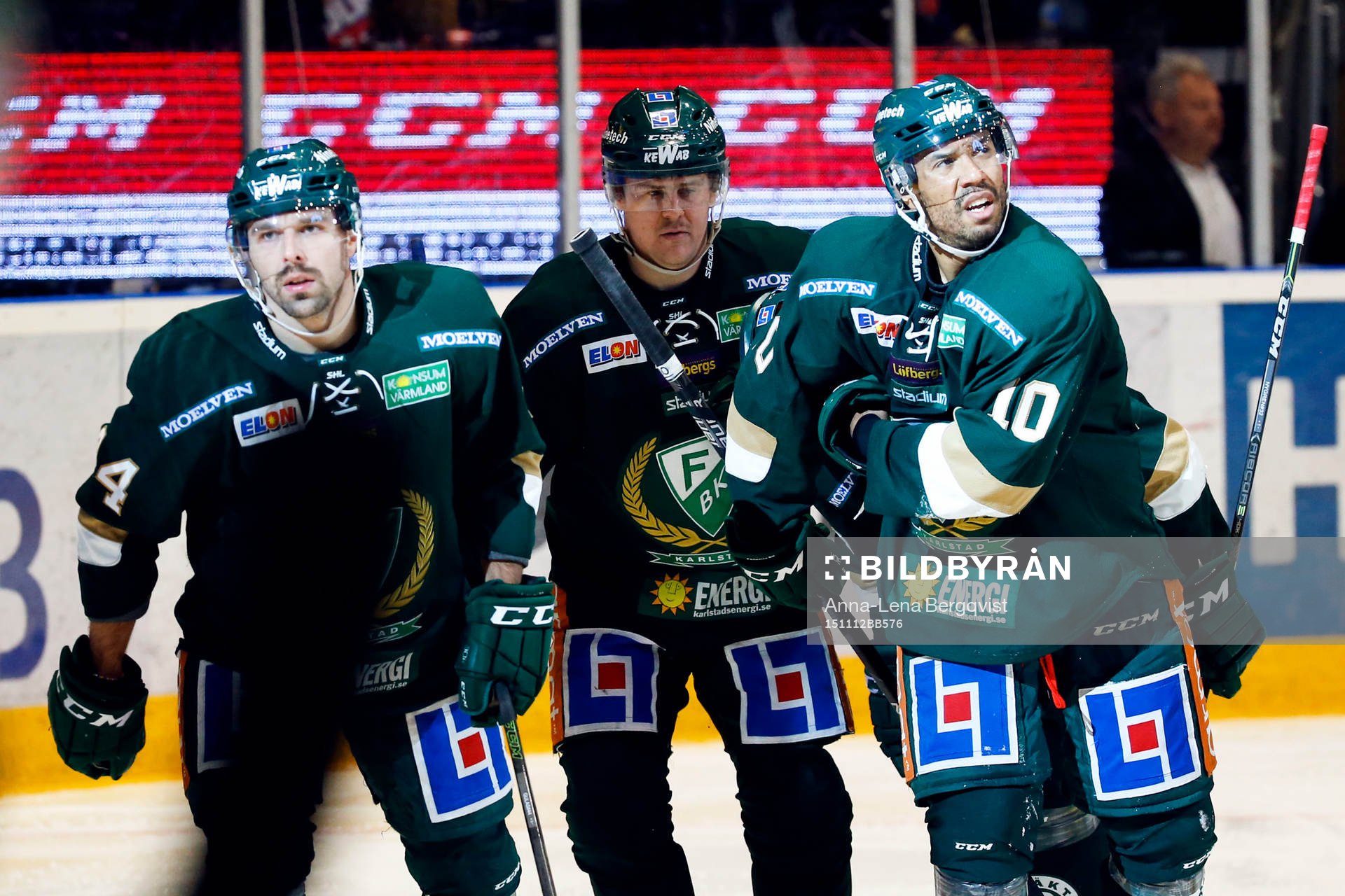 Färjestads Milan Gulas, Mikael Johansson och Robbie Earl