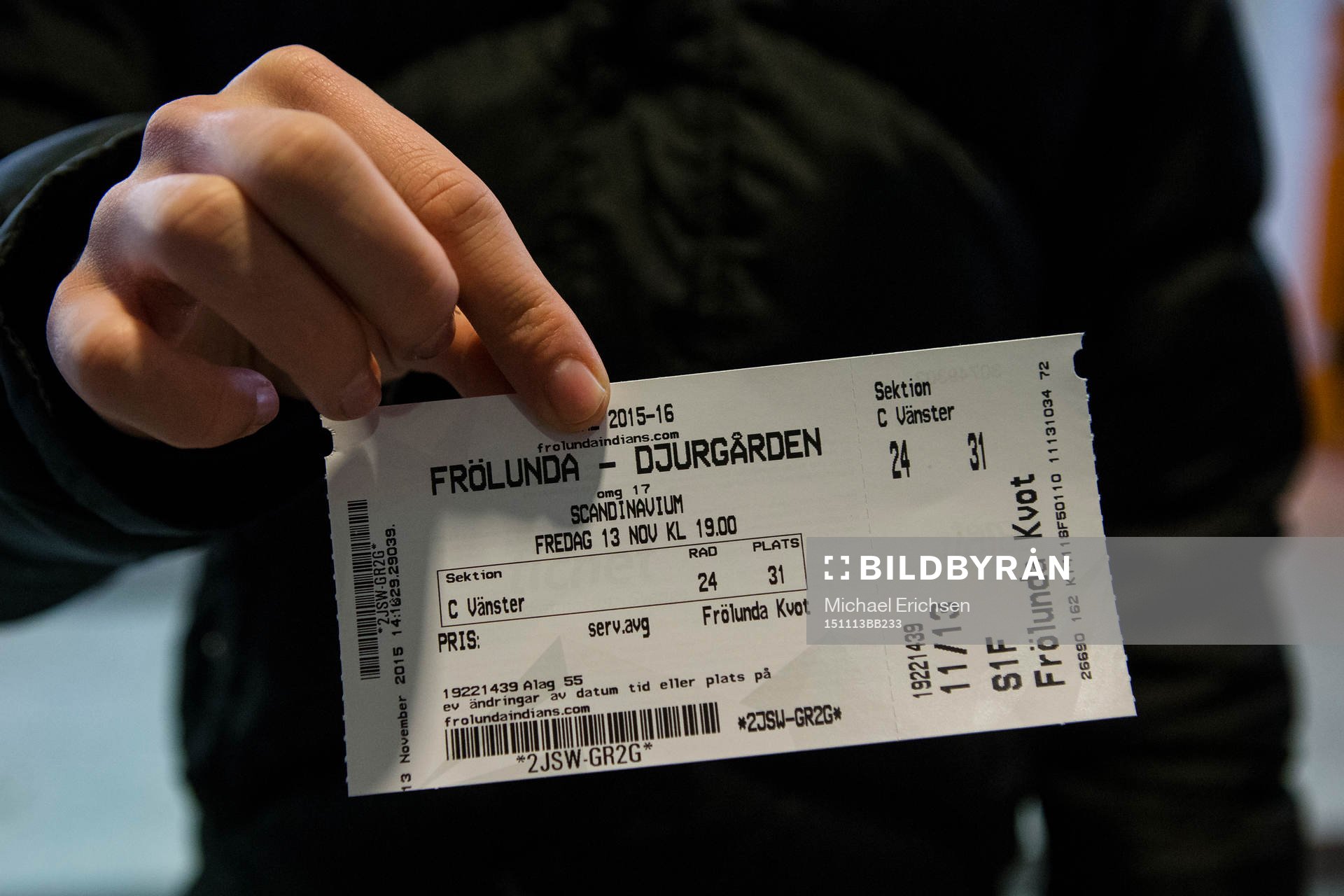 En biljett till en ishockeymatch i SHL mellan Frölunda och