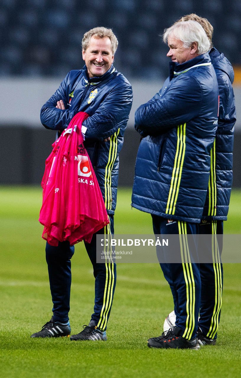Erik Hamrén, förbundskapten, och Reine Almqvist, scout