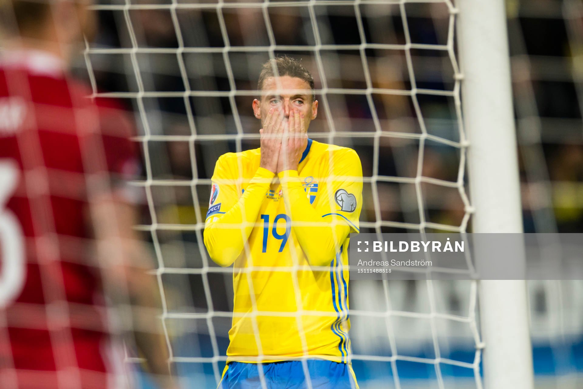 Sveriges Marcus Berg reagerar på en missad målchans