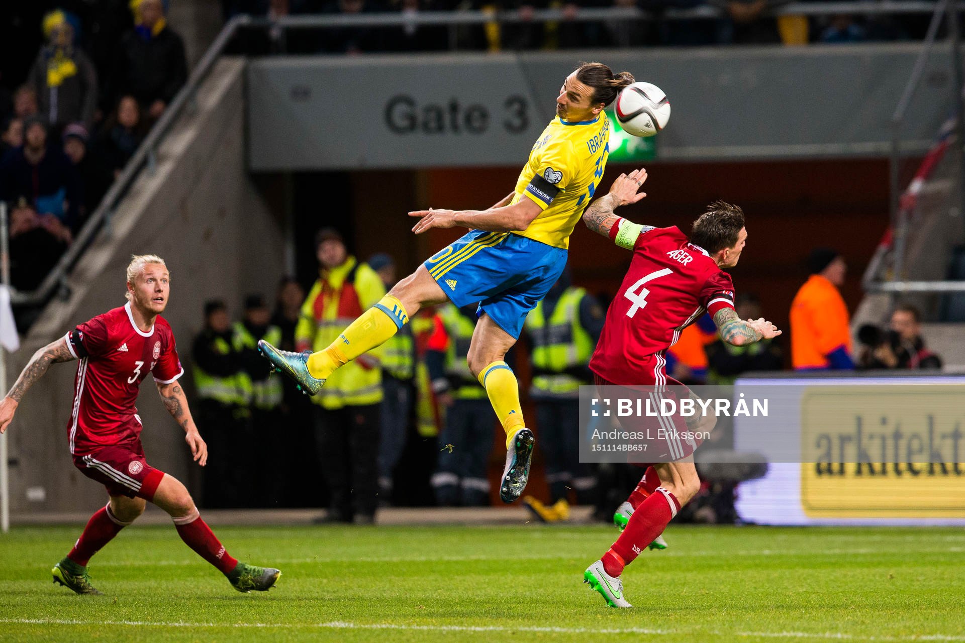 Sveriges Zlatan Ibrahimovic i en nickduell med Danmarks