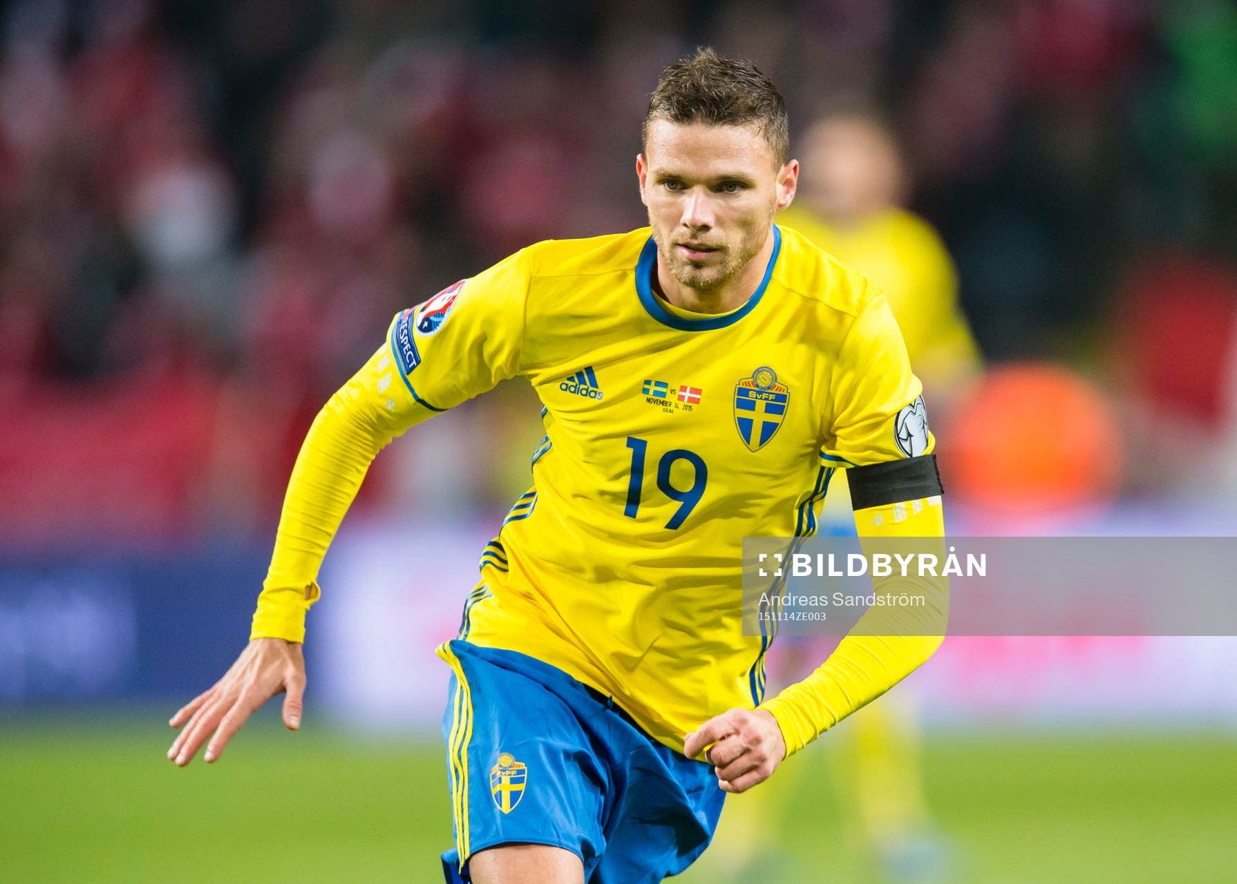 Sveriges Marcus Berg under fotbollsmatchen i EM-kvalets playoff mellan Sverige och Danmark den 14 November 2015 i Stockholm. 