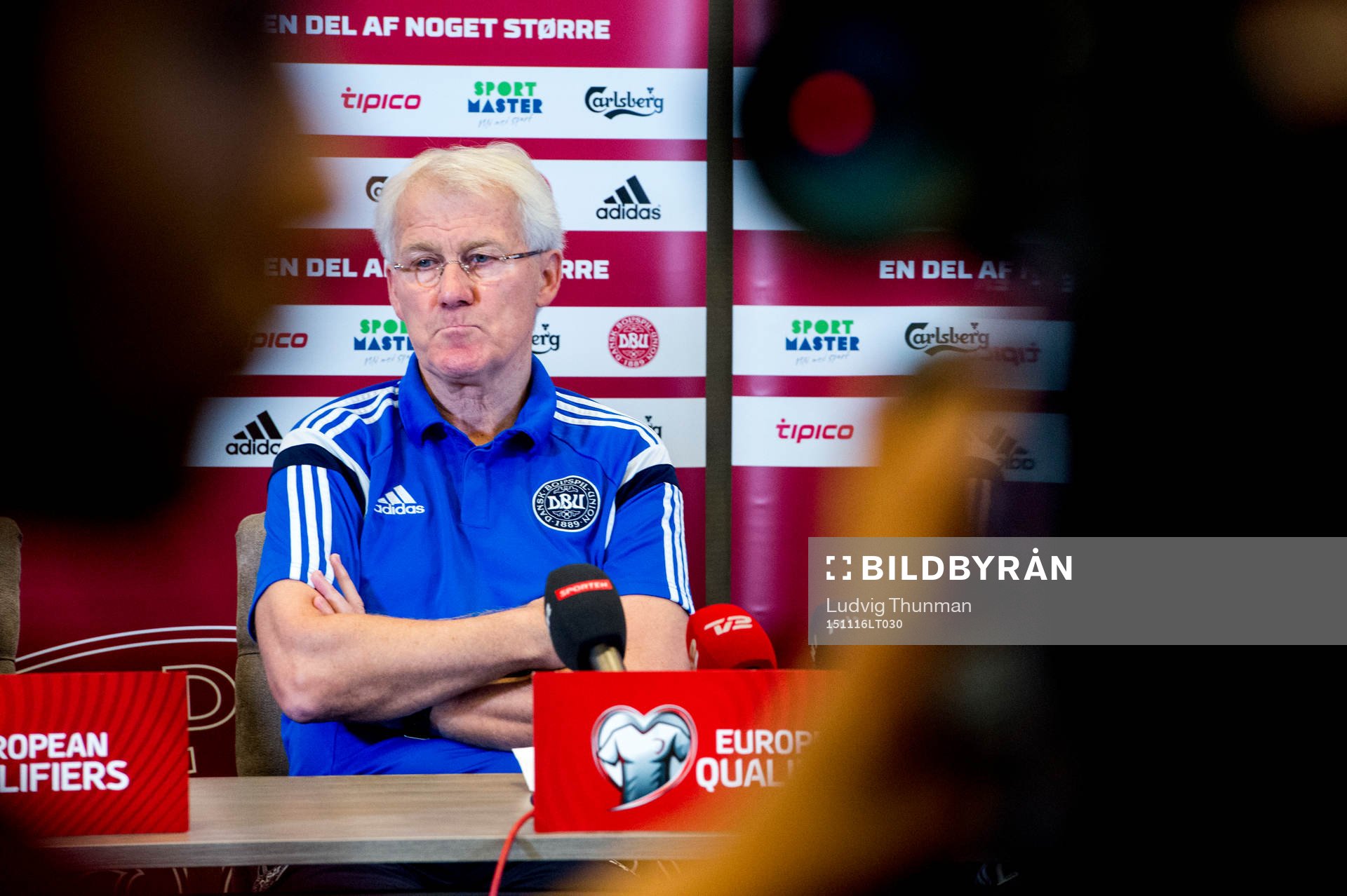 Danmarks förbundskapten Morten Olsen under en presskonferens med Danmarks landslag i fotboll den 16 november 2015 i Helsingör. 