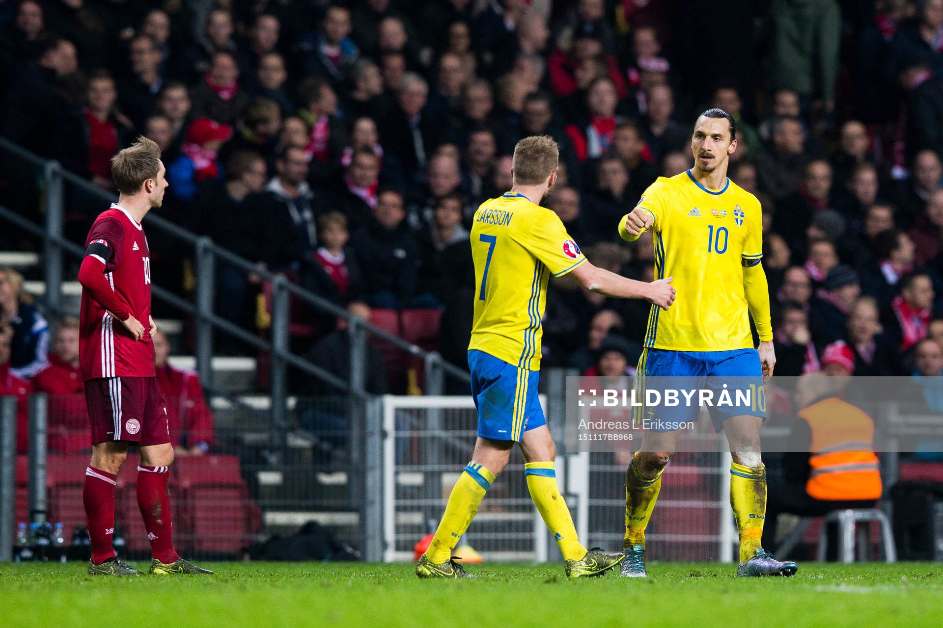 Sveriges Sebastian Larsson och Zlatan Ibrahimovic jublar