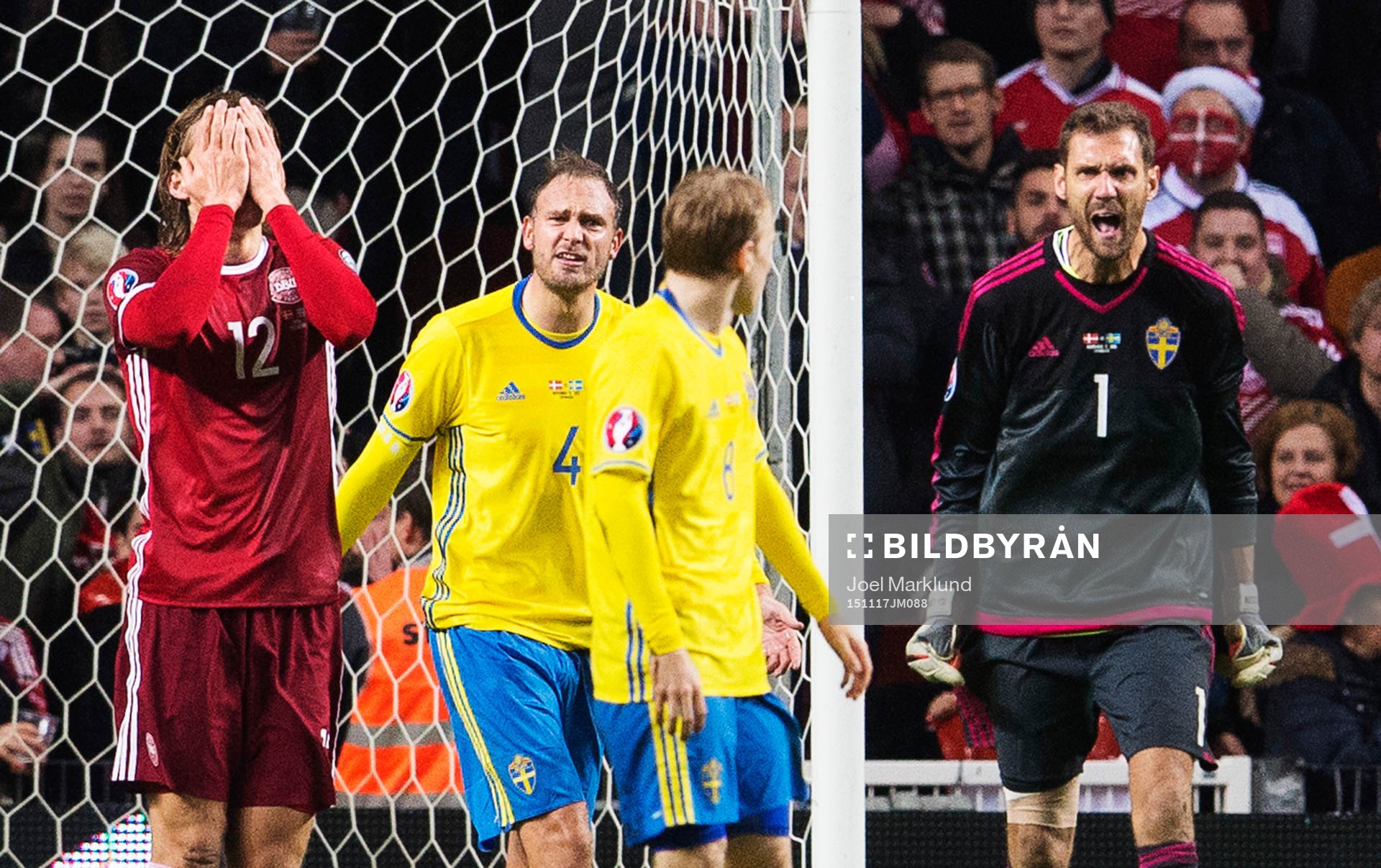 Danmarks Jannik Vestergaard deppar samtidigt som Sveriges