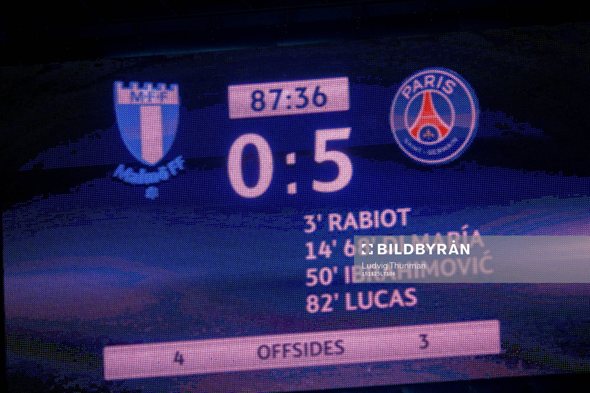 Resultattavlan med slutresultatet 0-5