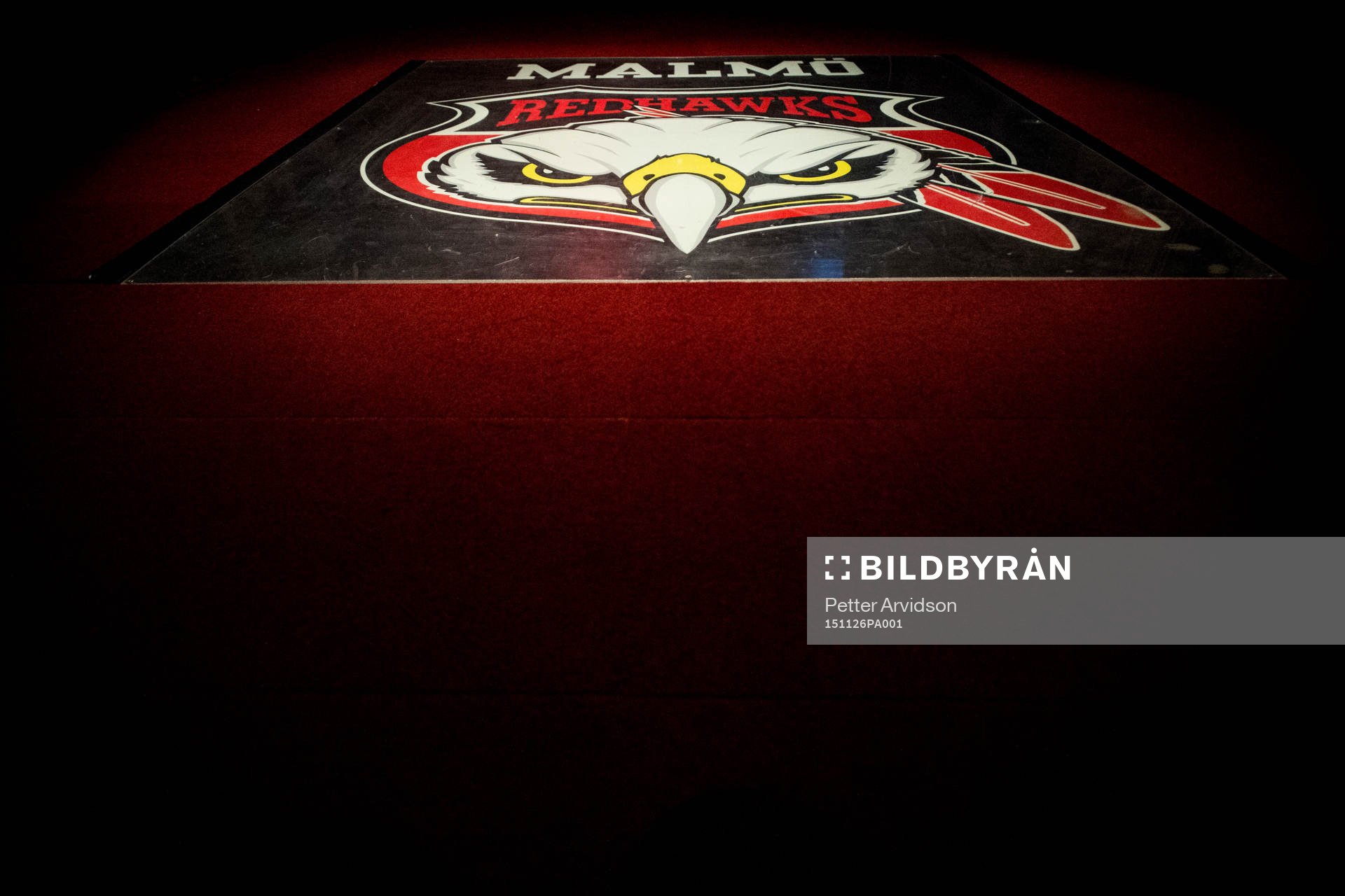 Malmö Redhawks klubbmärke i omklädningsrummet