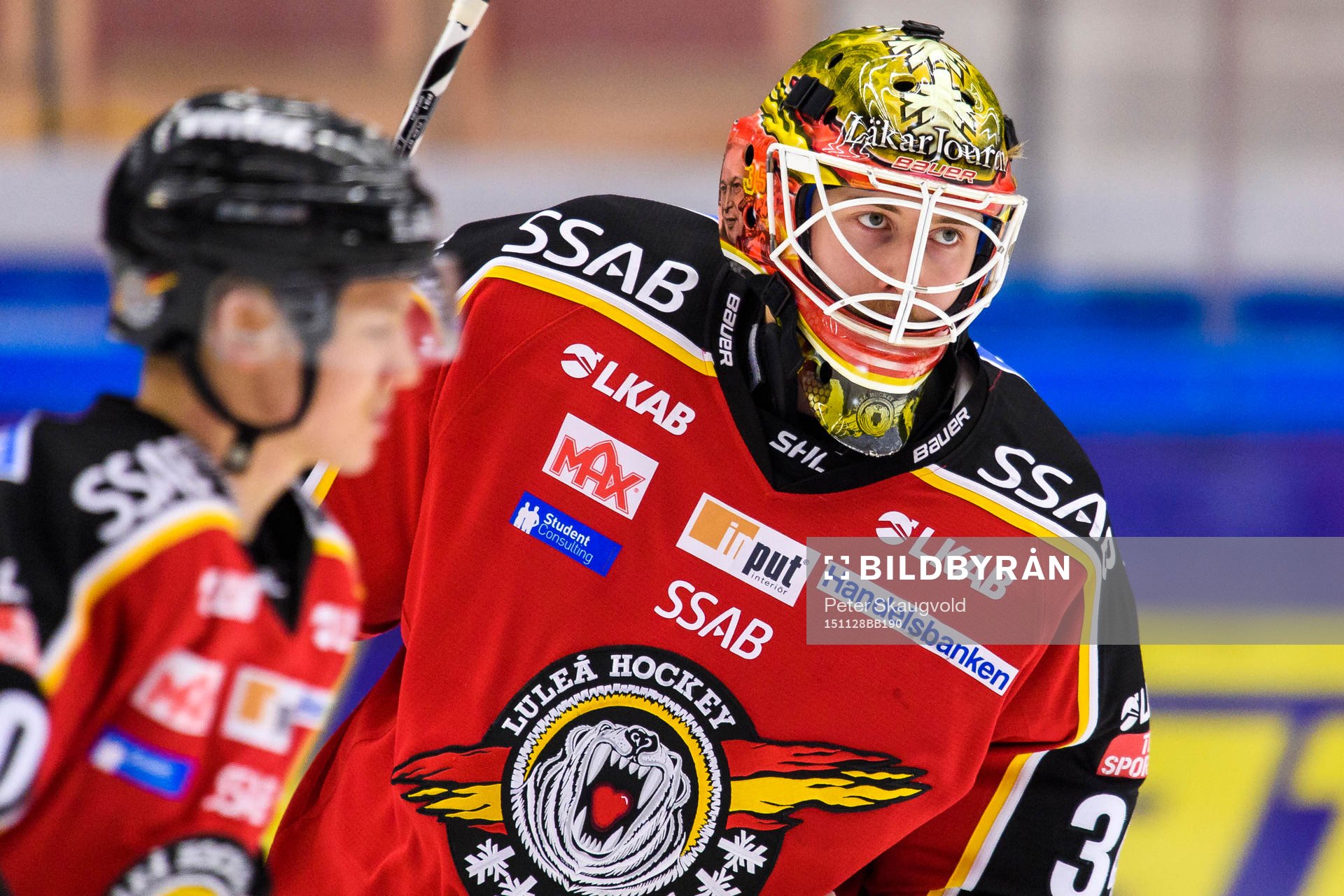 Luleås målvakt Joel Lassinantti på uppvärmningen