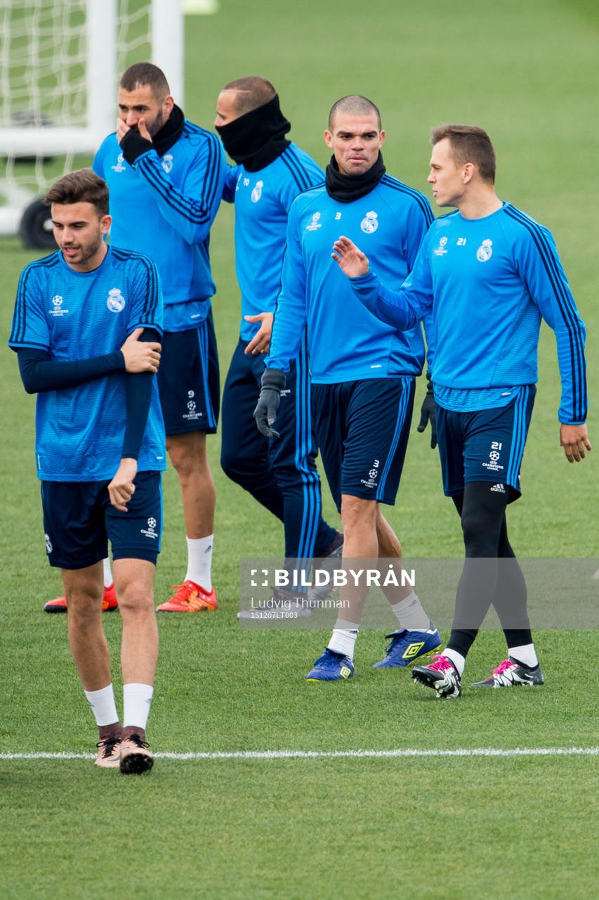 Real Madrids Pepe och Denis Cheryshev i dialog