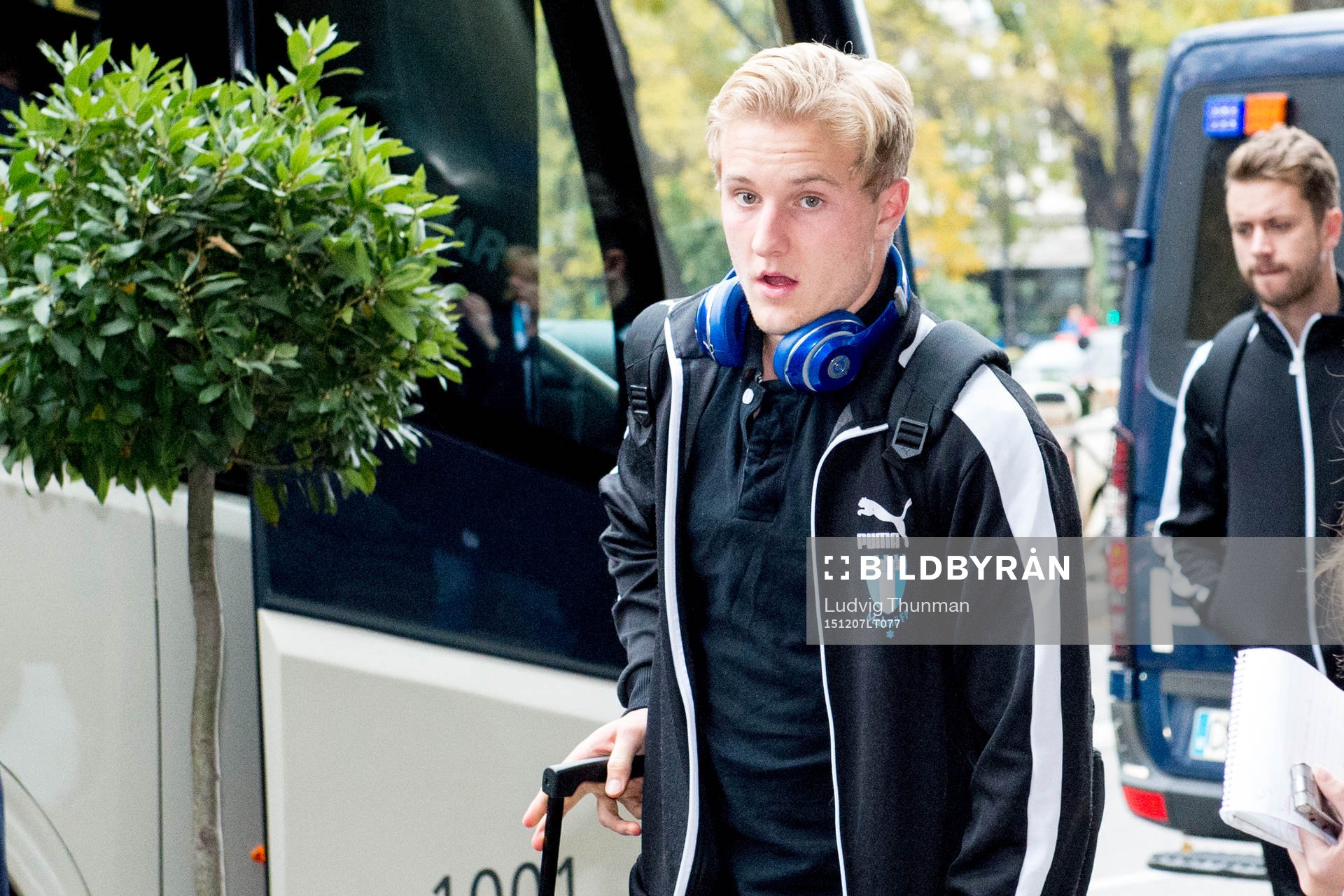Malmö FFs Franz Brorsson när laget ankommer till