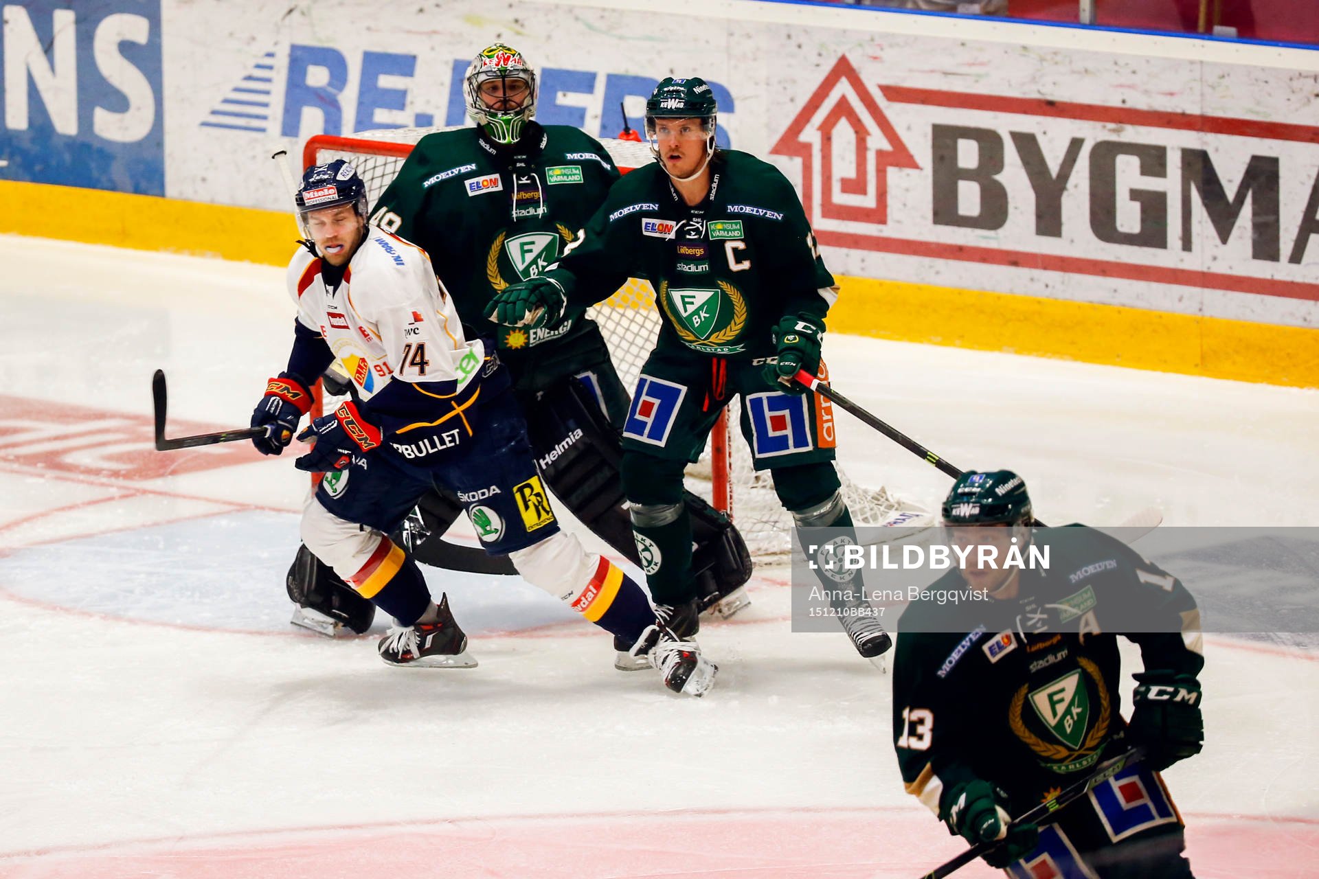 Färjestads målvakt Justin Pogge och Magnus Nygren och