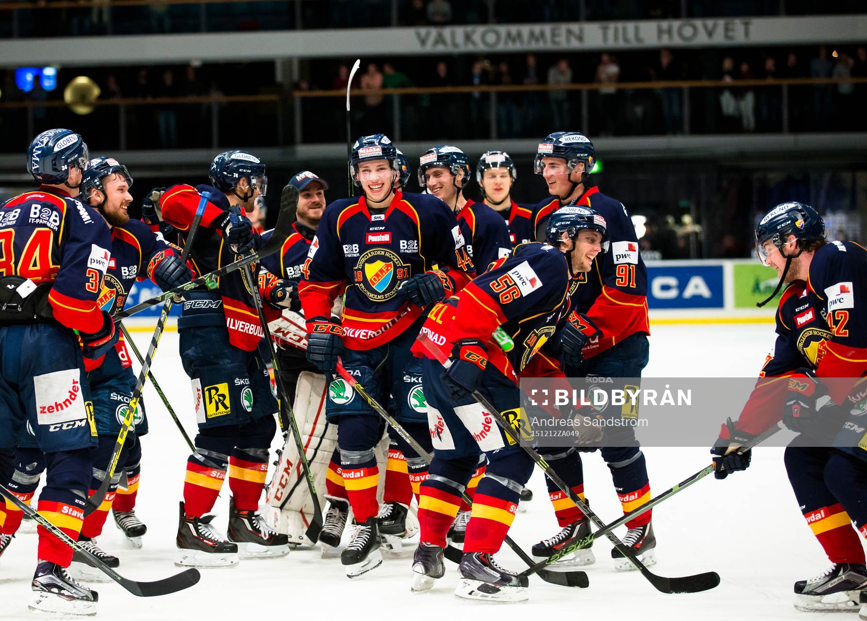 Djurgårdens spelare hoppar på isen och firar segern