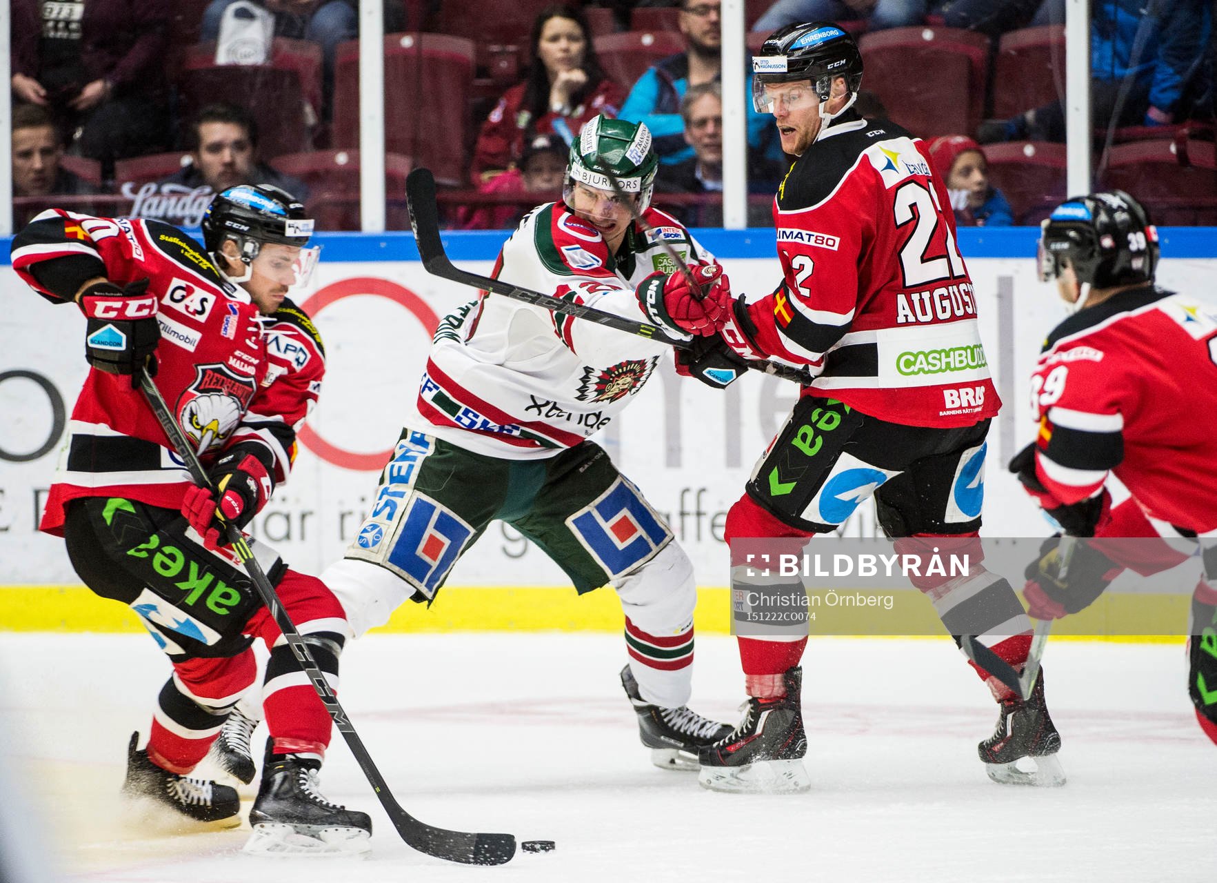 Malmö Redhawks Mattias Persson, Jeremias Augustin och Eric