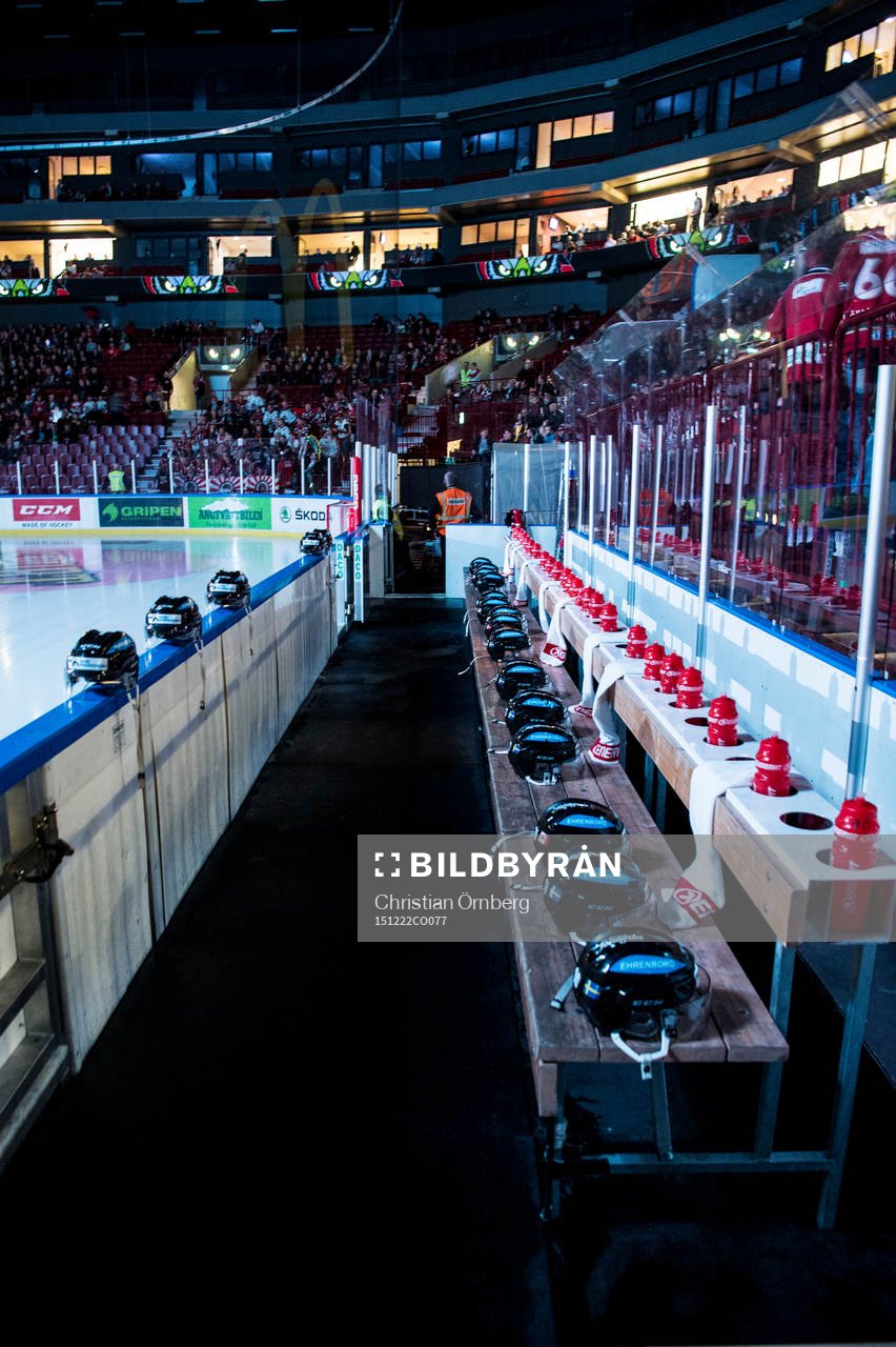 Malmö Redhawks bås innan ishockeymatchen i SHL mellan